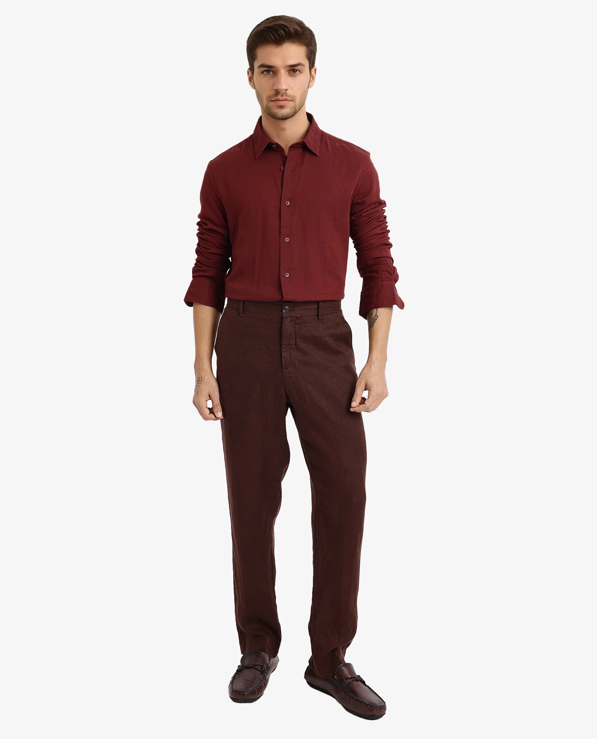 Rare Rabbit Men's Layerr-2 Rust Cotton Plain Regular Fit Full Sleeve Collared Shirt - Image 3