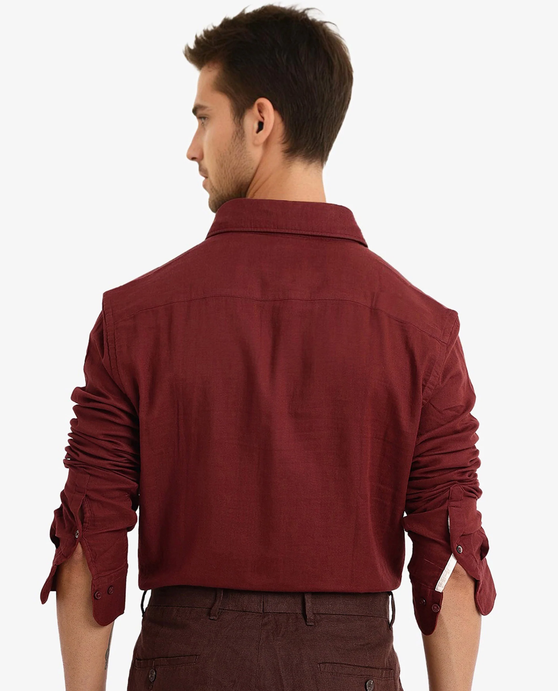 Rare Rabbit Men's Layerr-2 Rust Cotton Plain Regular Fit Full Sleeve Collared Shirt - Image 6