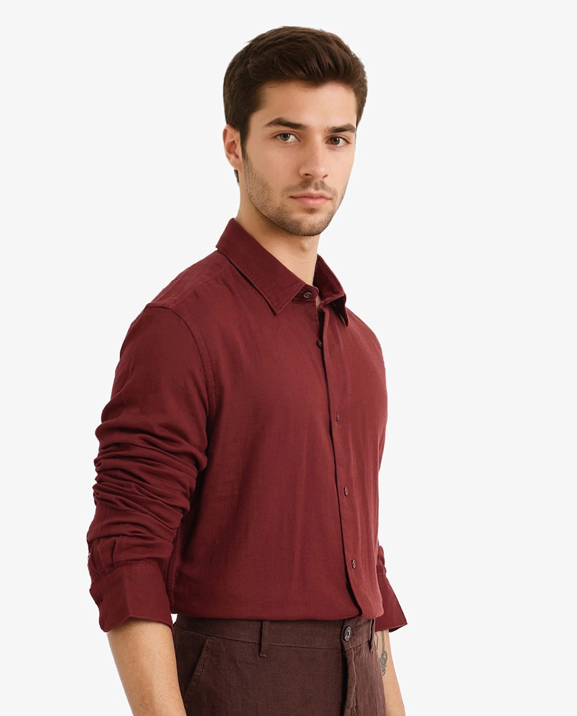 Rare Rabbit Men's Layerr-2 Rust Cotton Plain Regular Fit Full Sleeve Collared Shirt - Image 7