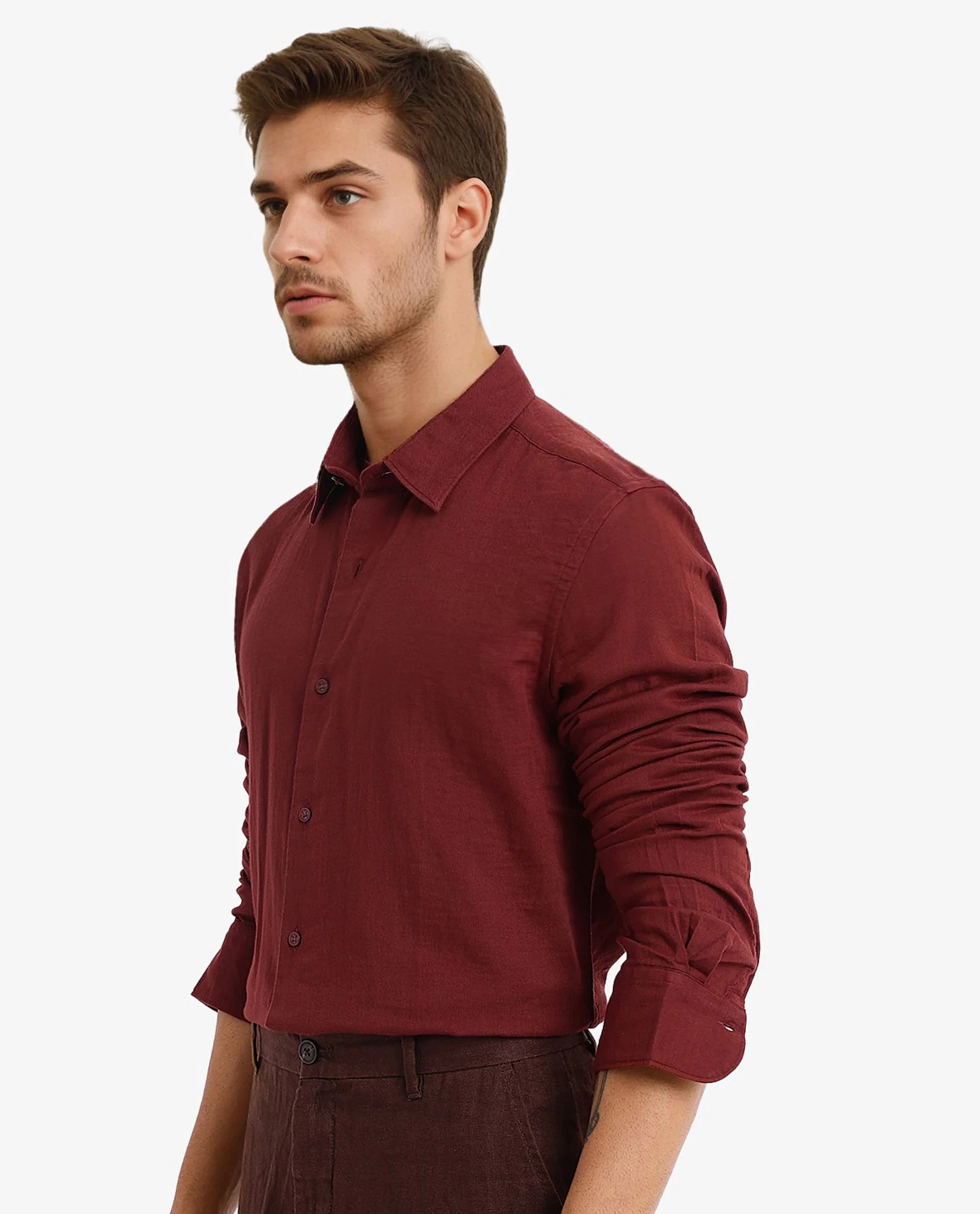 Rare Rabbit Men's Layerr-2 Rust Cotton Plain Regular Fit Full Sleeve Collared Shirt - Image 8