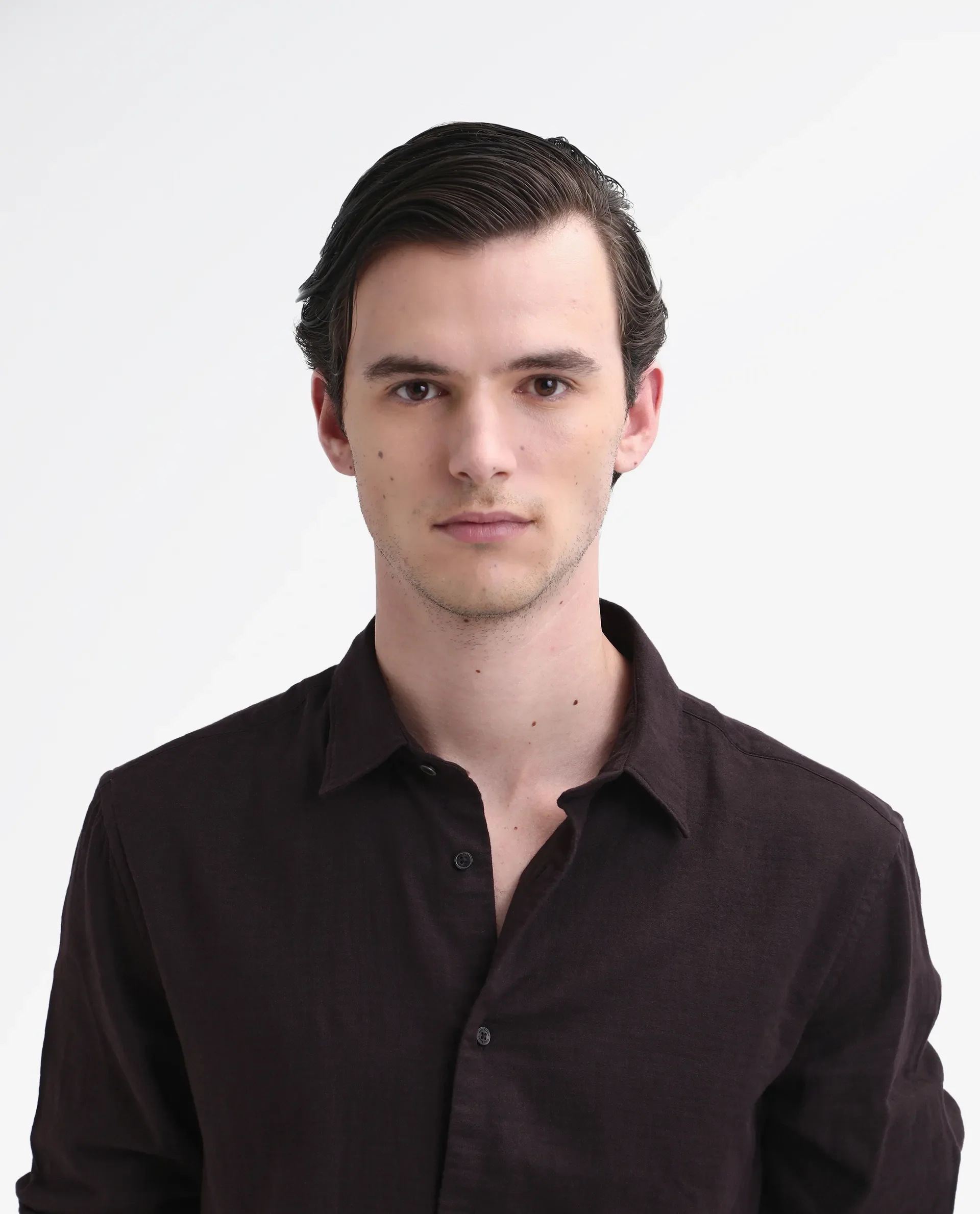 Rare Rabbit Men's Layerr-26 Dark Brown Cotton Plain Regular Fit Full Sleeve Collared Shirt - Image 7
