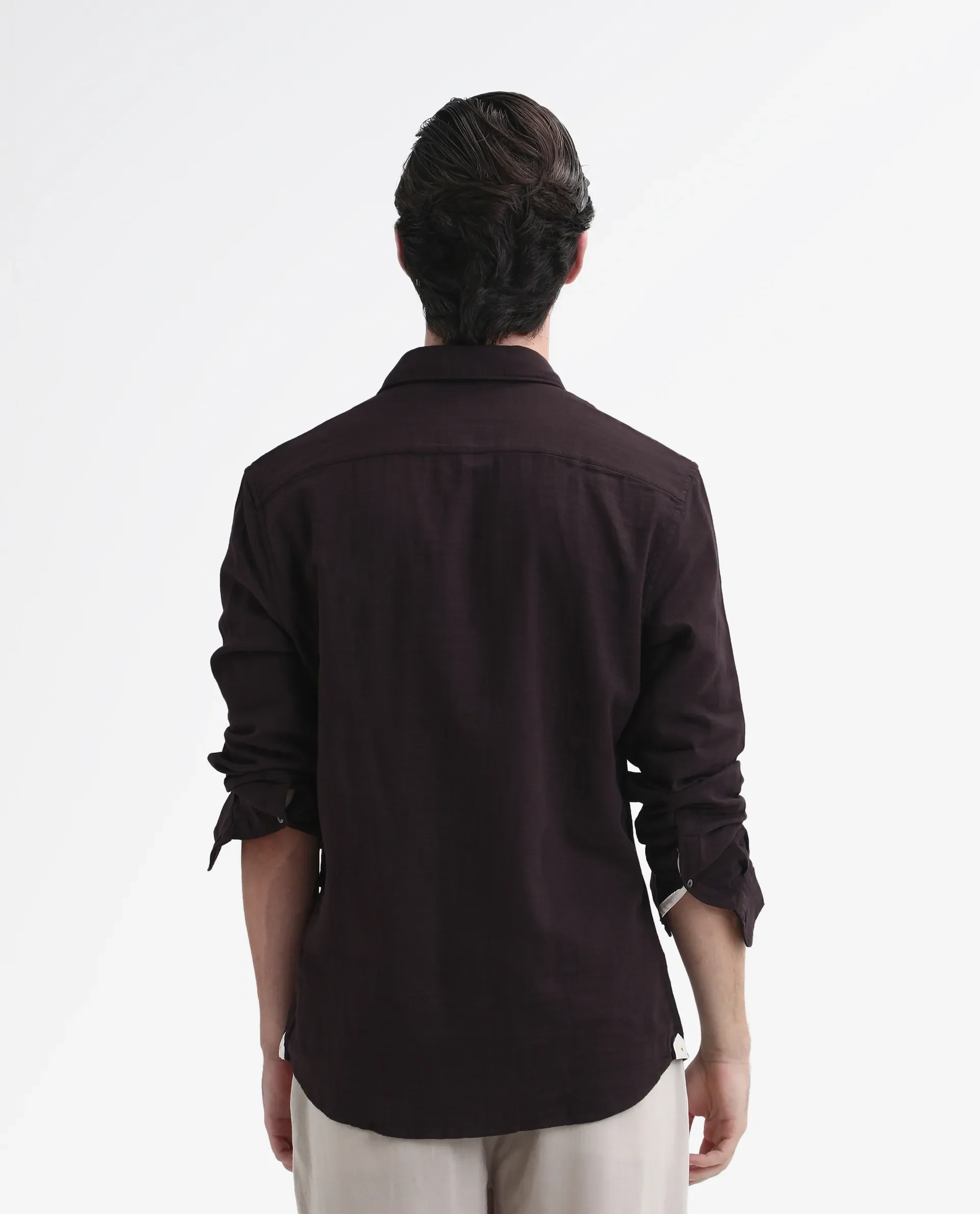 Rare Rabbit Men's Layerr-26 Dark Brown Cotton Plain Regular Fit Full Sleeve Collared Shirt - Image 8