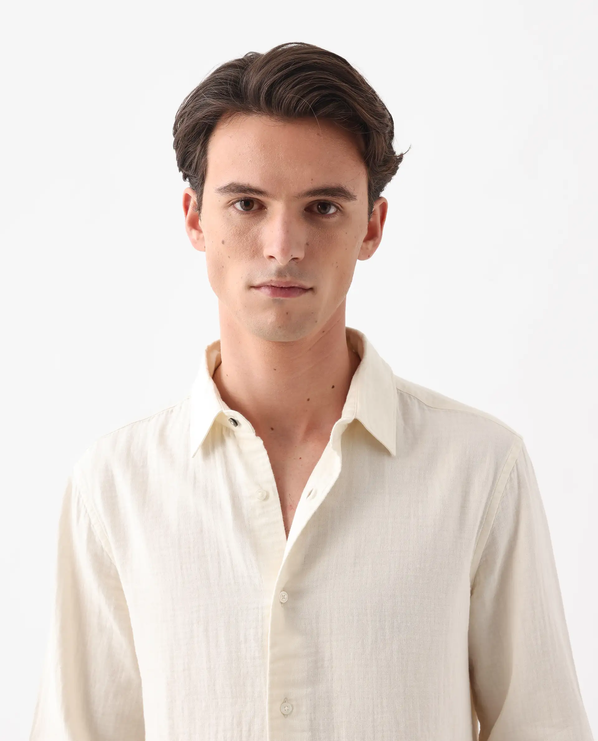 Rare Rabbit Men's Layerr-26 Off White Cotton Plain Regular Fit Full Sleeve Collared Shirt - Image 2