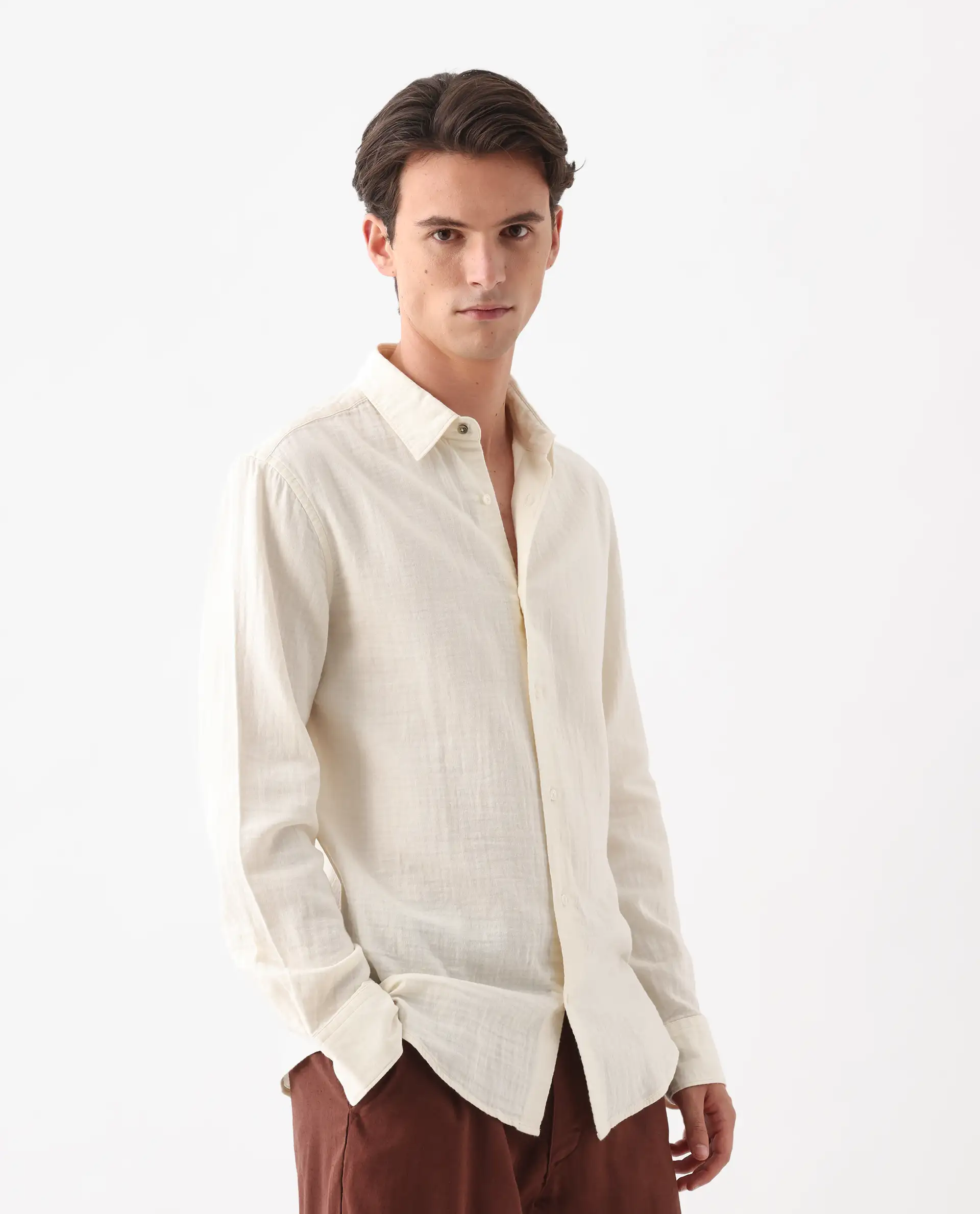 Rare Rabbit Men's Layerr-26 Off White Cotton Plain Regular Fit Full Sleeve Collared Shirt - Image 5