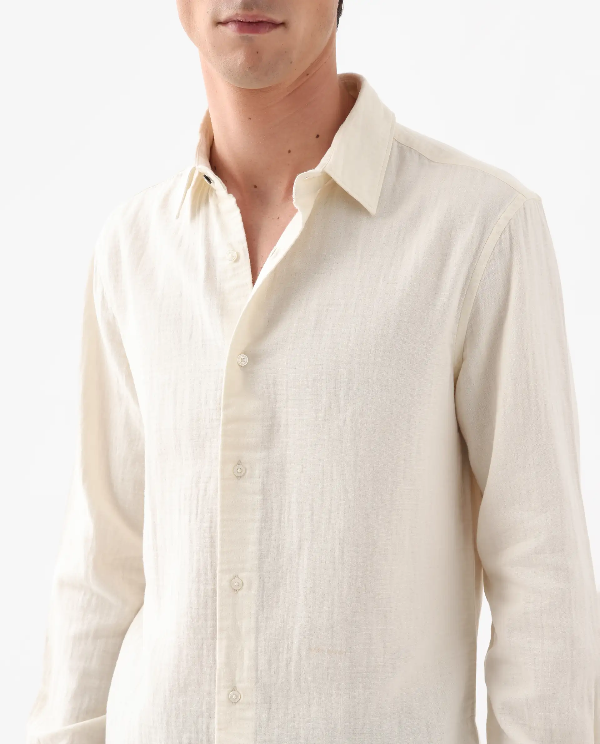 Rare Rabbit Men's Layerr-26 Off White Cotton Plain Regular Fit Full Sleeve Collared Shirt - Image 6
