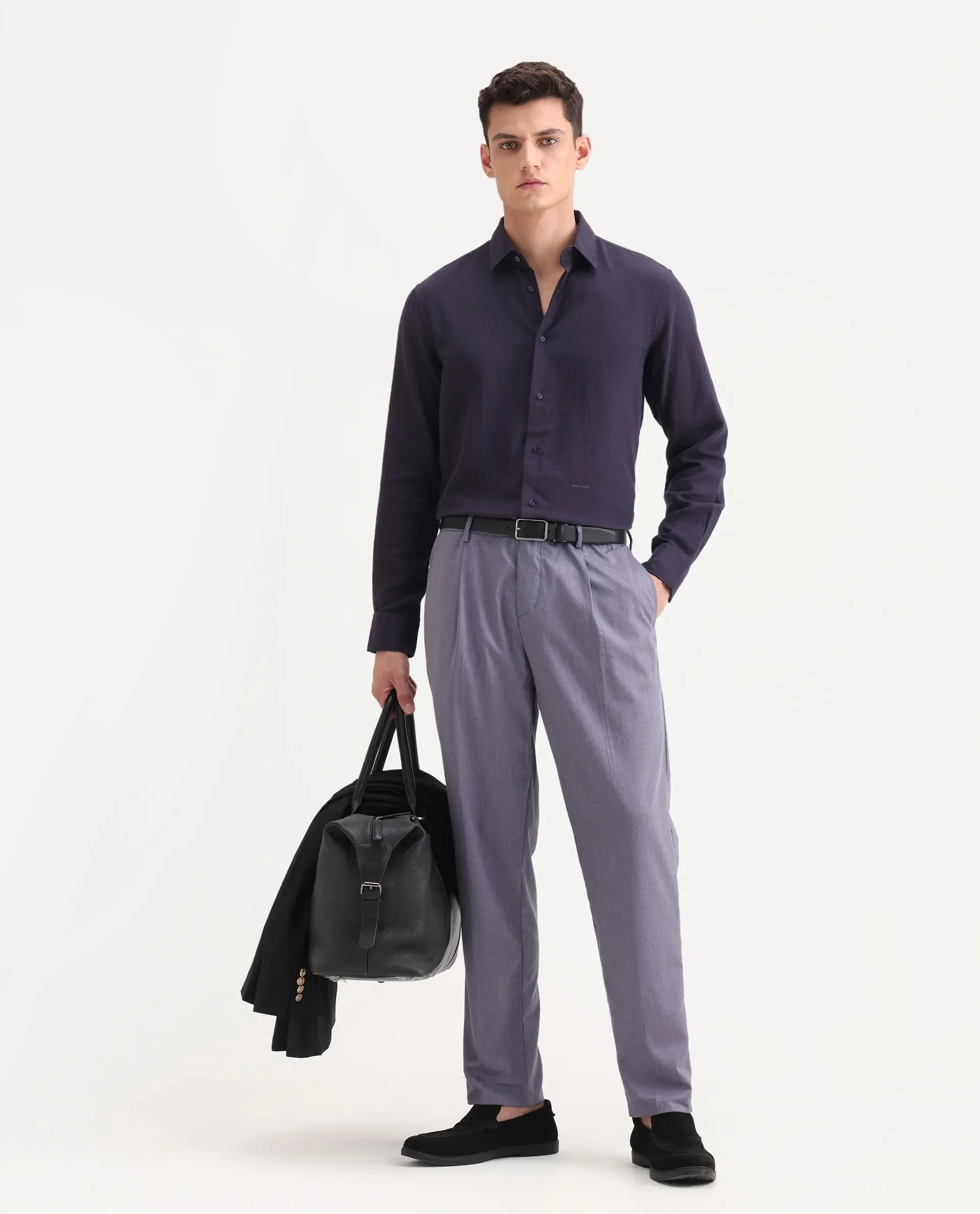 Rare Rabbit Men's Layerr-26 Purple Cotton Plain Regular Fit Full Sleeve Spread Collar Shirt - Image 2