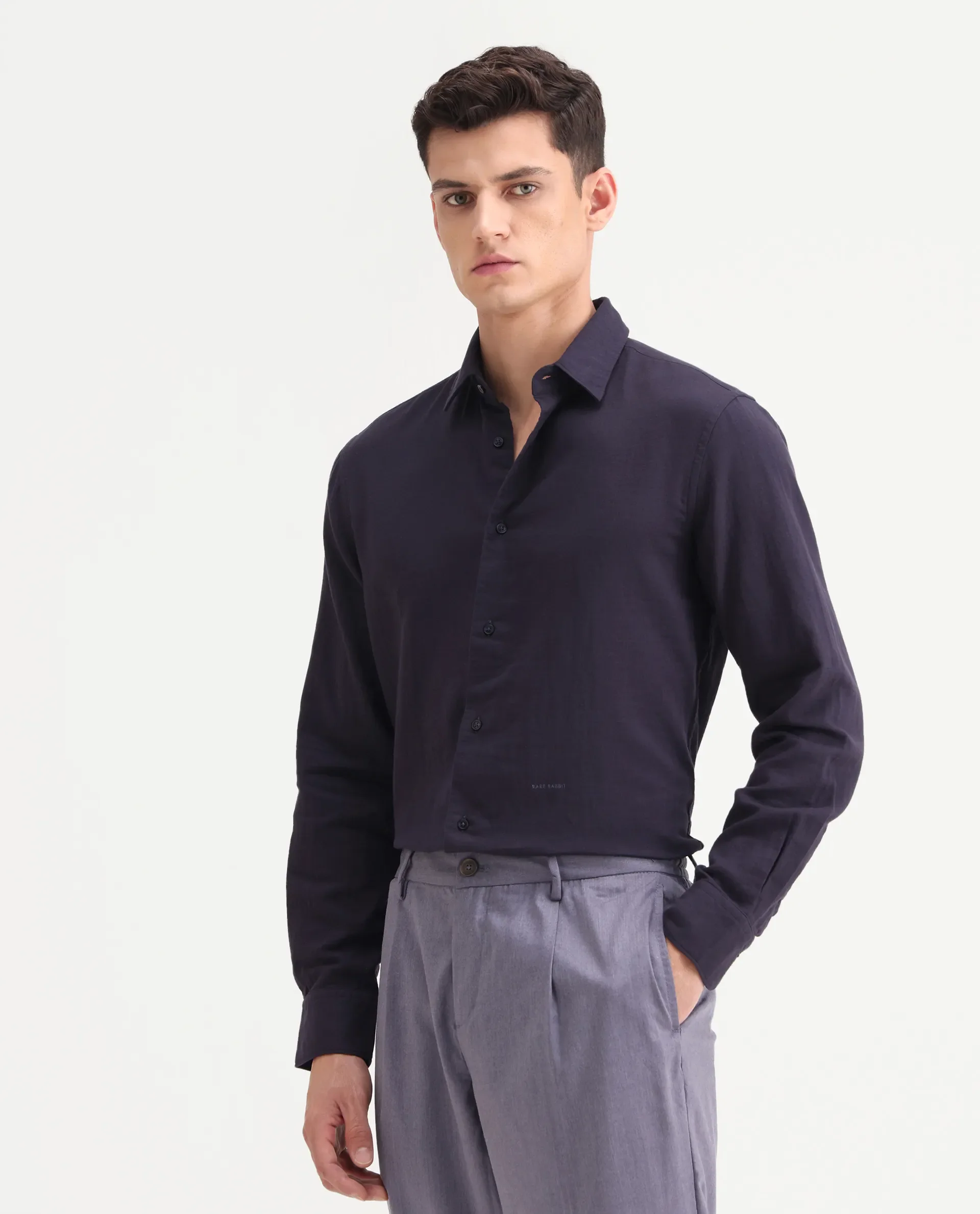 Rare Rabbit Men's Layerr-26 Purple Cotton Plain Regular Fit Full Sleeve Spread Collar Shirt - Image 4