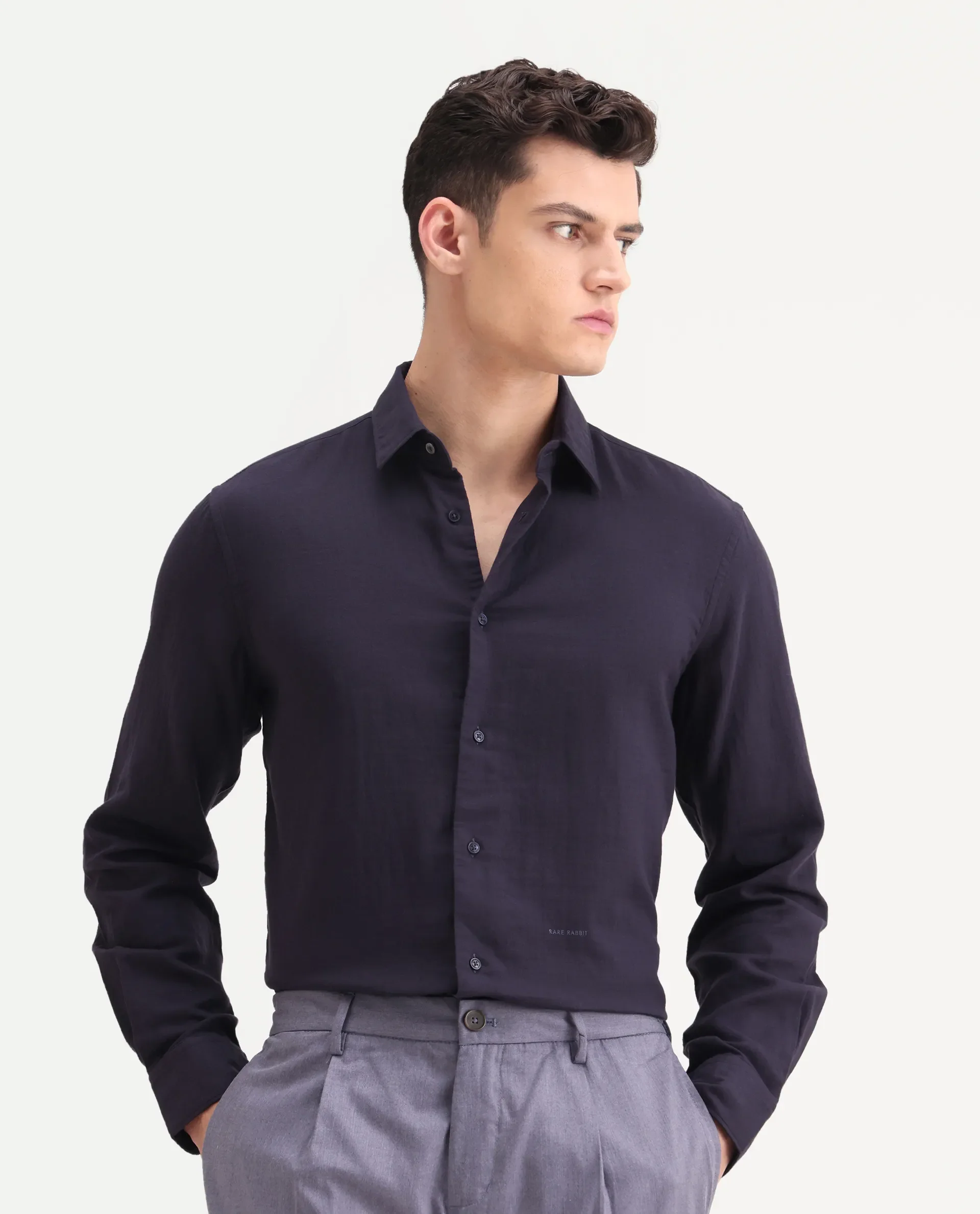 Rare Rabbit Men's Layerr-26 Purple Cotton Plain Regular Fit Full Sleeve Spread Collar Shirt - Image 5