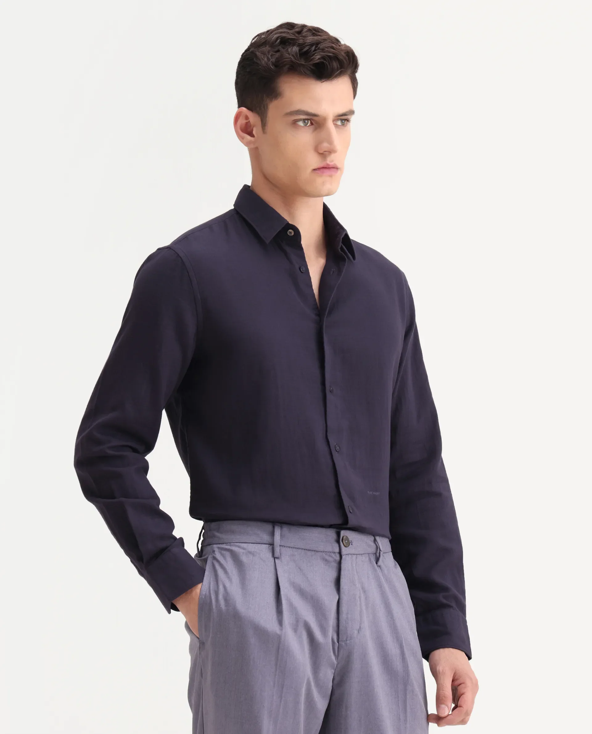 Rare Rabbit Men's Layerr-26 Purple Cotton Plain Regular Fit Full Sleeve Spread Collar Shirt - Image 6