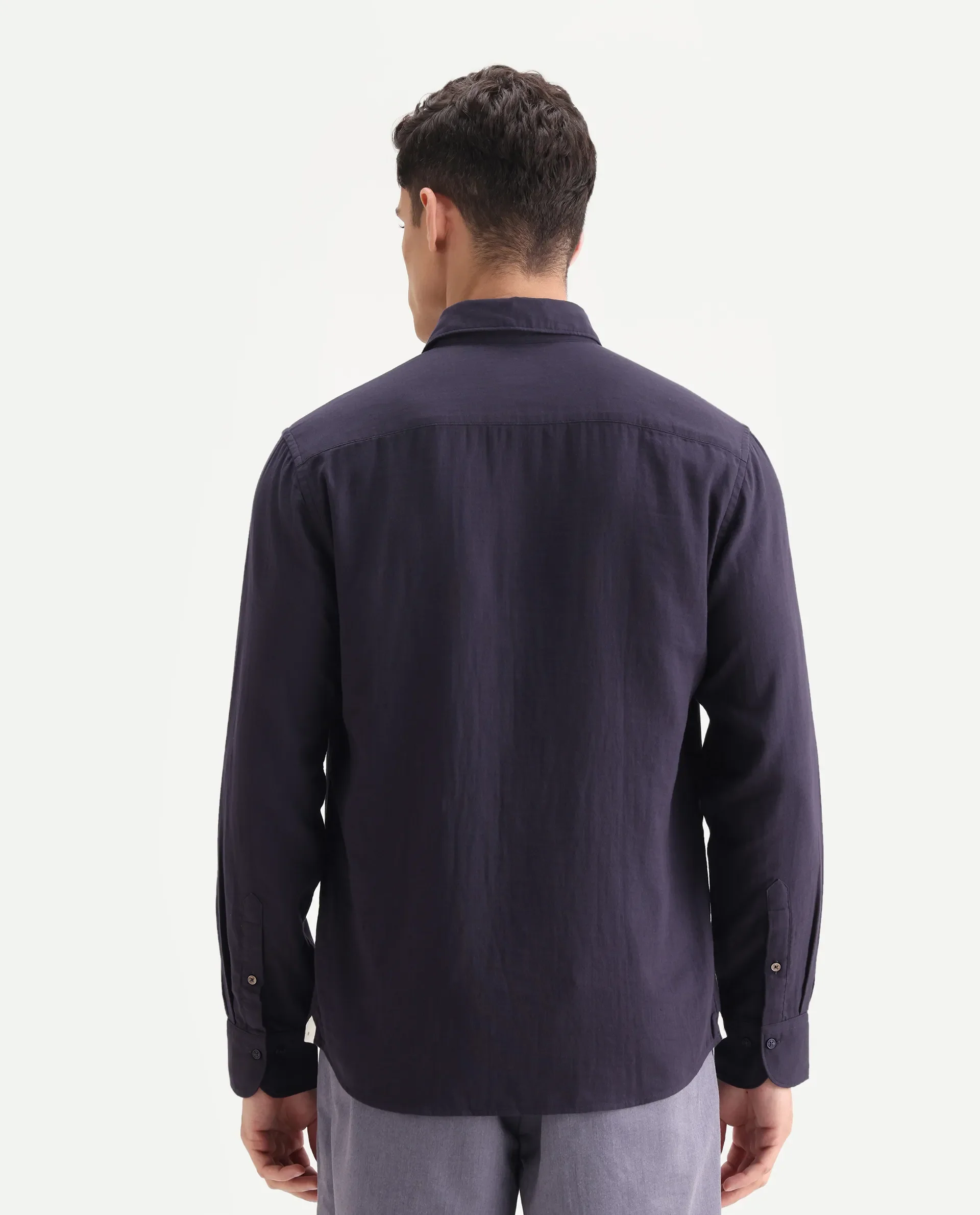 Rare Rabbit Men's Layerr-26 Purple Cotton Plain Regular Fit Full Sleeve Spread Collar Shirt - Image 7