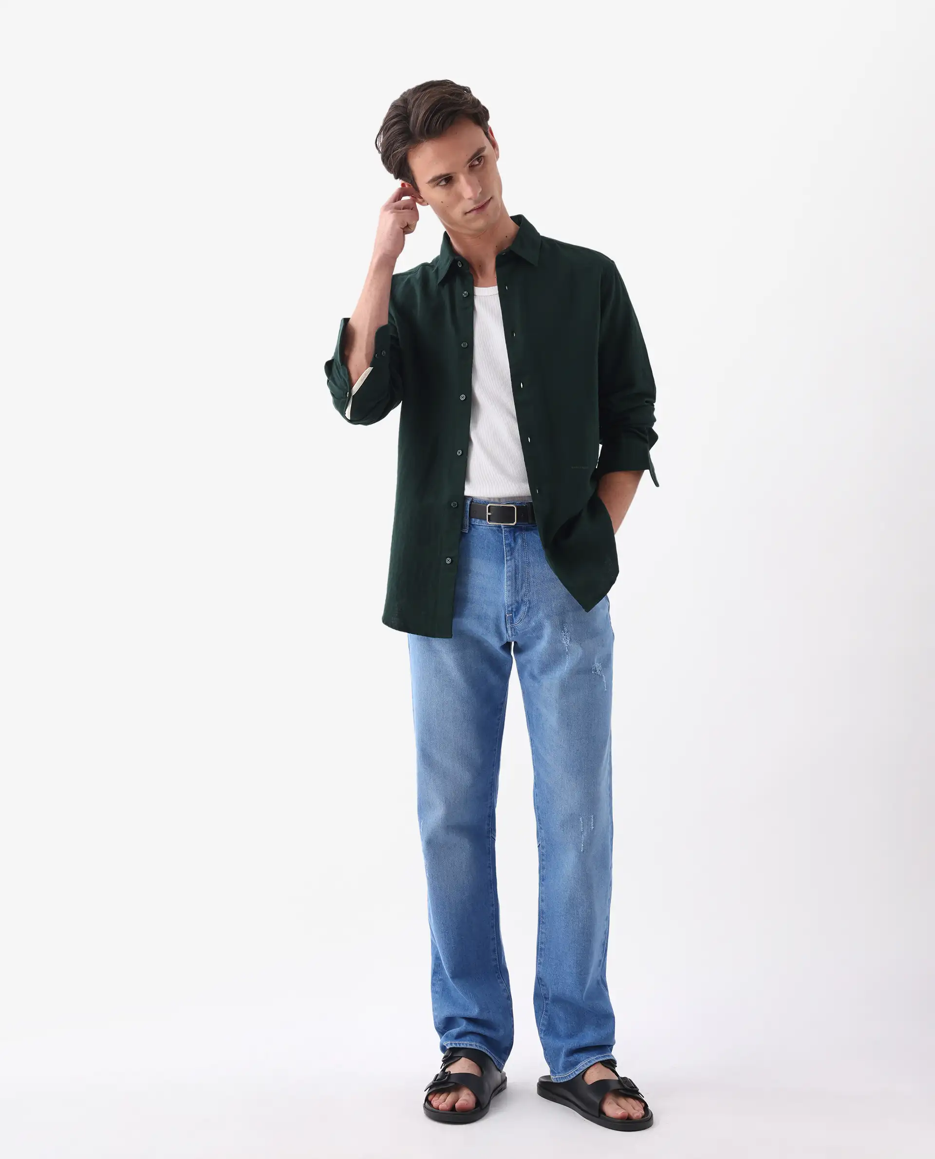 Rare Rabbit Men's Layerr-26 Teal Cotton Plain Regular Fit Full Sleeve Collared Shirt - Image 3
