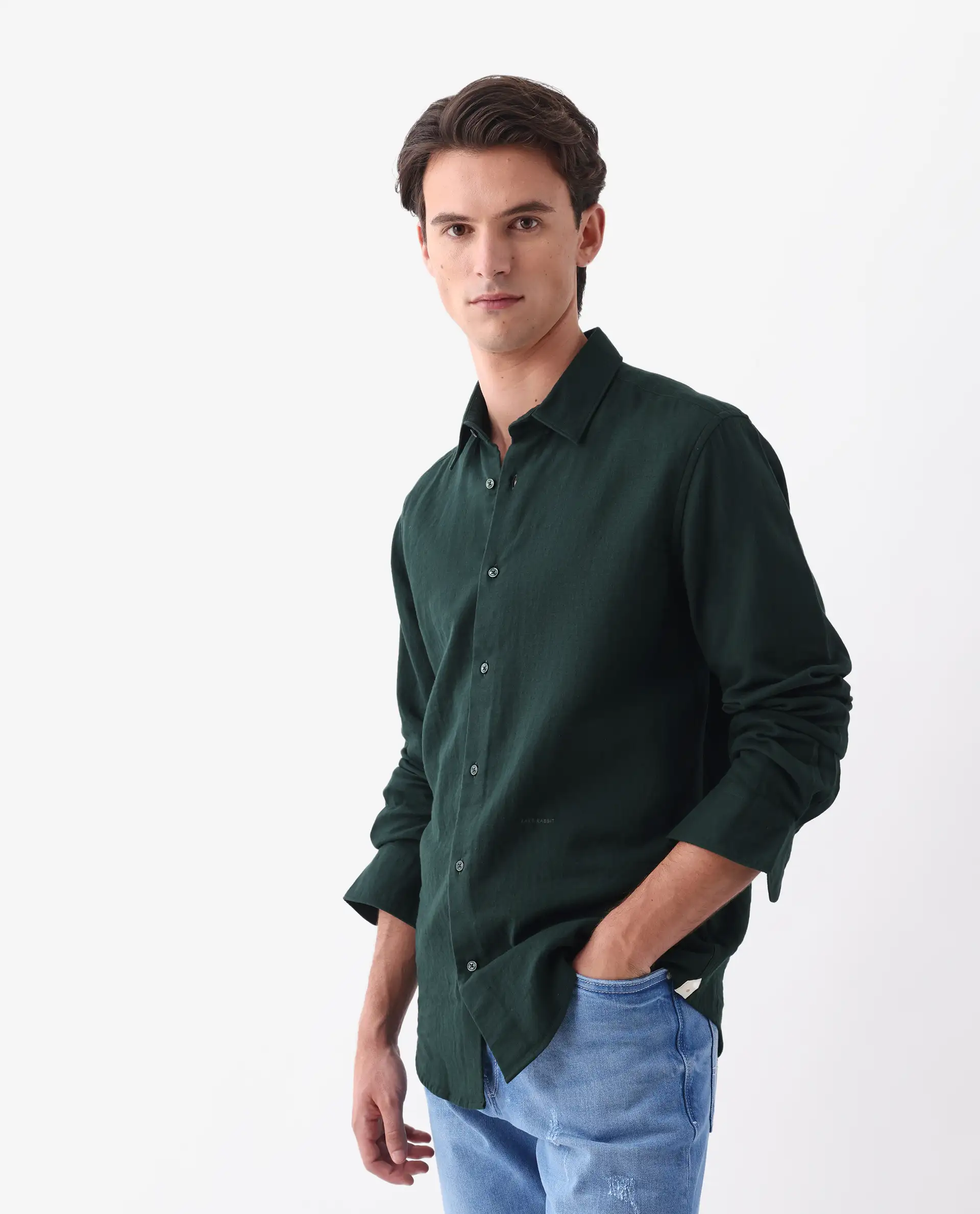 Rare Rabbit Men's Layerr-26 Teal Cotton Plain Regular Fit Full Sleeve Collared Shirt - Image 4