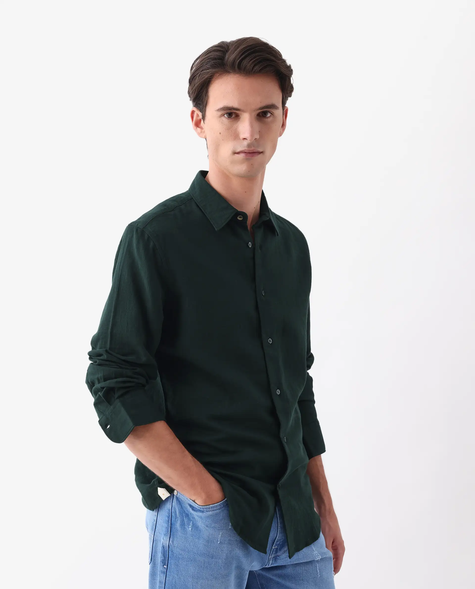 Rare Rabbit Men's Layerr-26 Teal Cotton Plain Regular Fit Full Sleeve Collared Shirt - Image 5