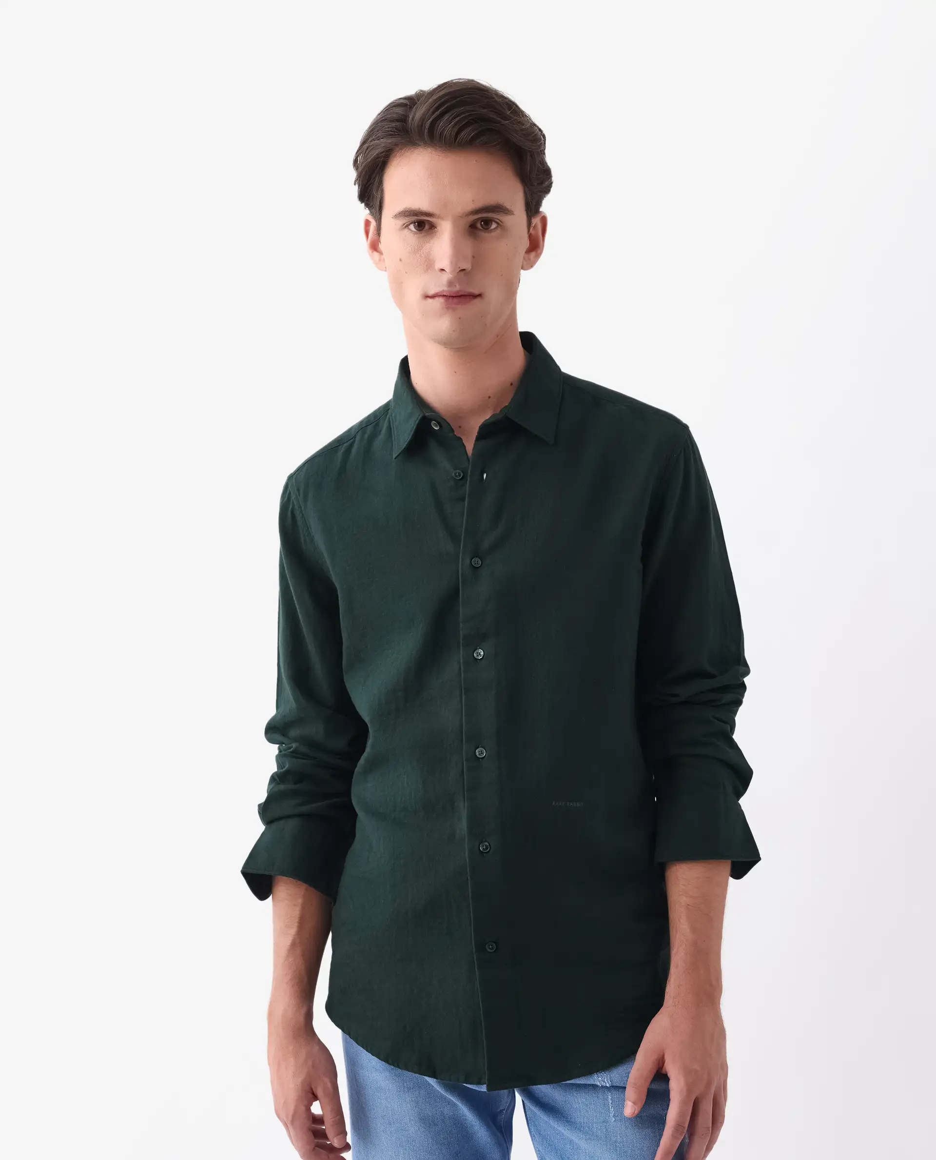 Rare Rabbit Men's Layerr-26 Teal Cotton Plain Regular Fit Full Sleeve Collared Shirt - Image 8