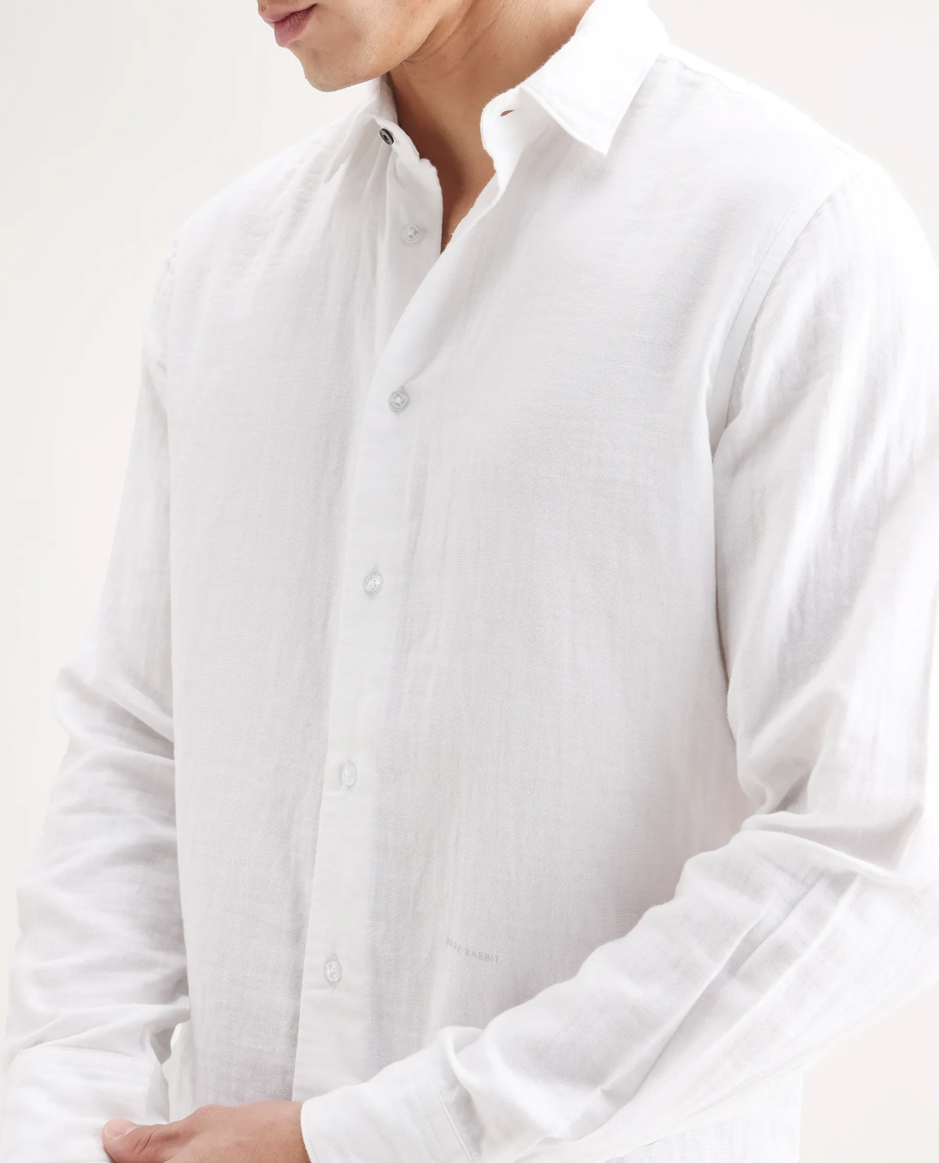 Rare Rabbit Men's Layerr-26 White Cotton Plain Regular Fit Full Sleeve Spread Collar Shirt - Image 3