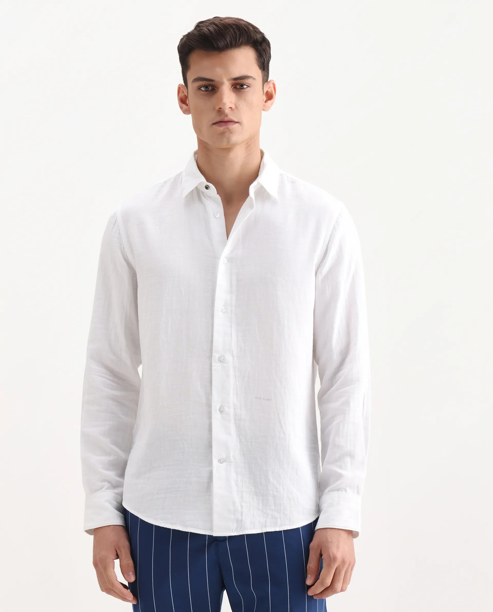 Rare Rabbit Men's Layerr-26 White Cotton Plain Regular Fit Full Sleeve Spread Collar Shirt - Image 4