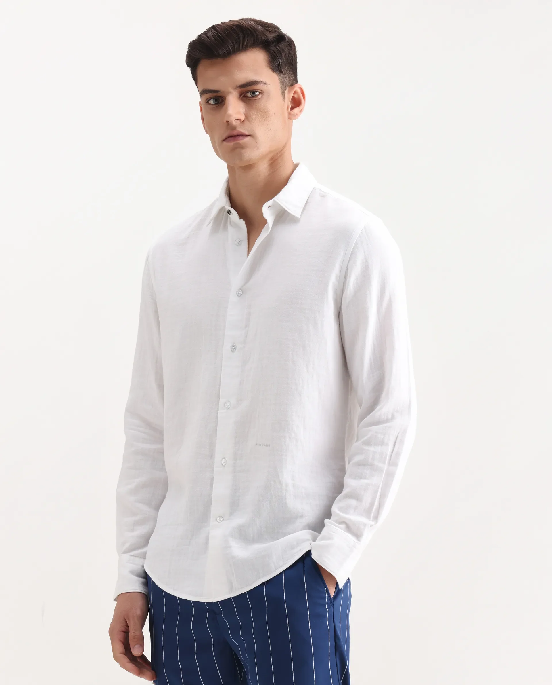 Rare Rabbit Men's Layerr-26 White Cotton Plain Regular Fit Full Sleeve Spread Collar Shirt - Image 5
