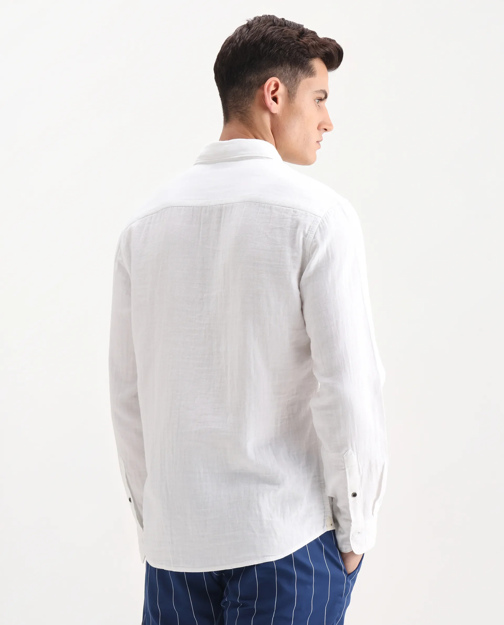 Rare Rabbit Men's Layerr-26 White Cotton Plain Regular Fit Full Sleeve Spread Collar Shirt - Image 6