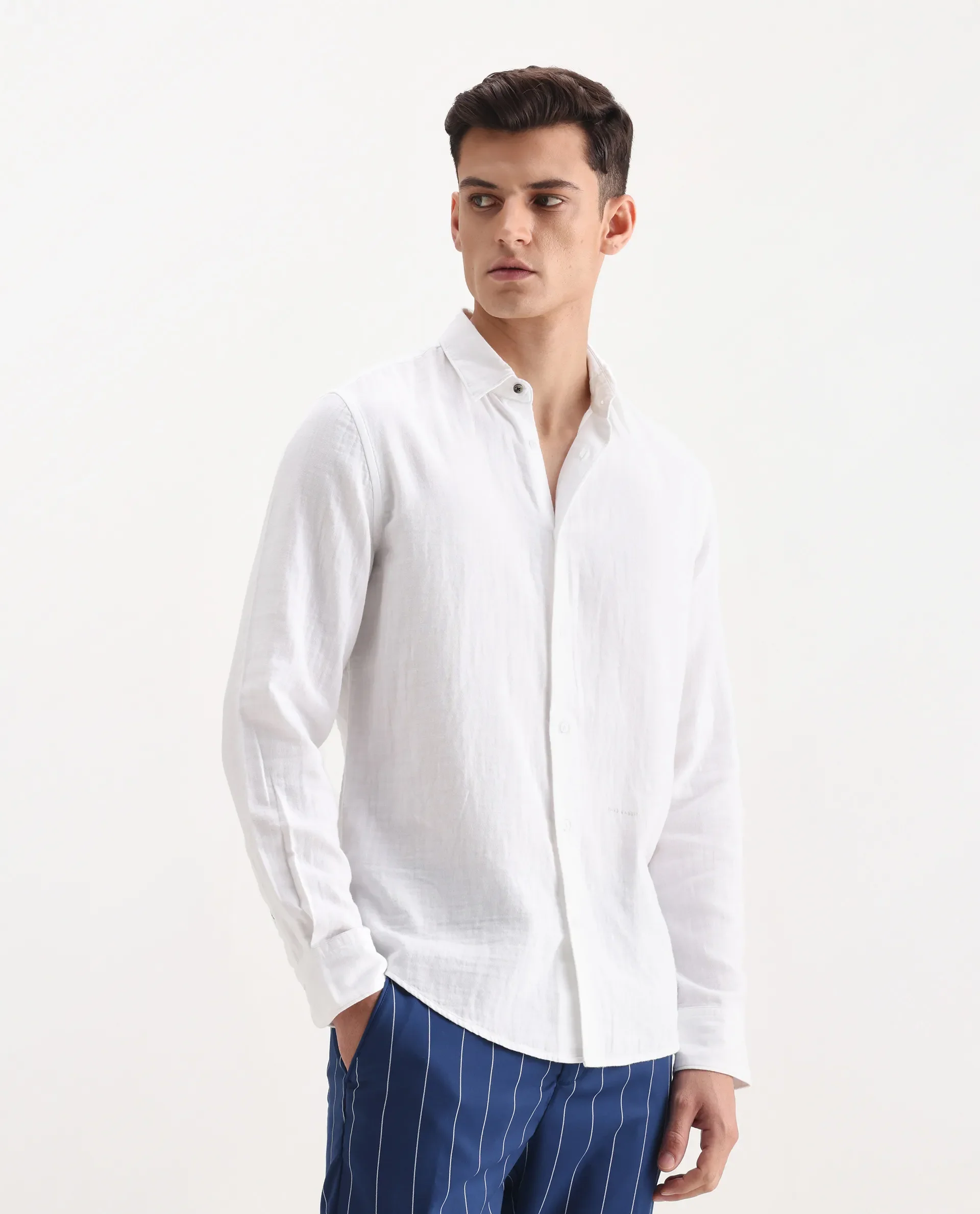 Rare Rabbit Men's Layerr-26 White Cotton Plain Regular Fit Full Sleeve Spread Collar Shirt - Image 7