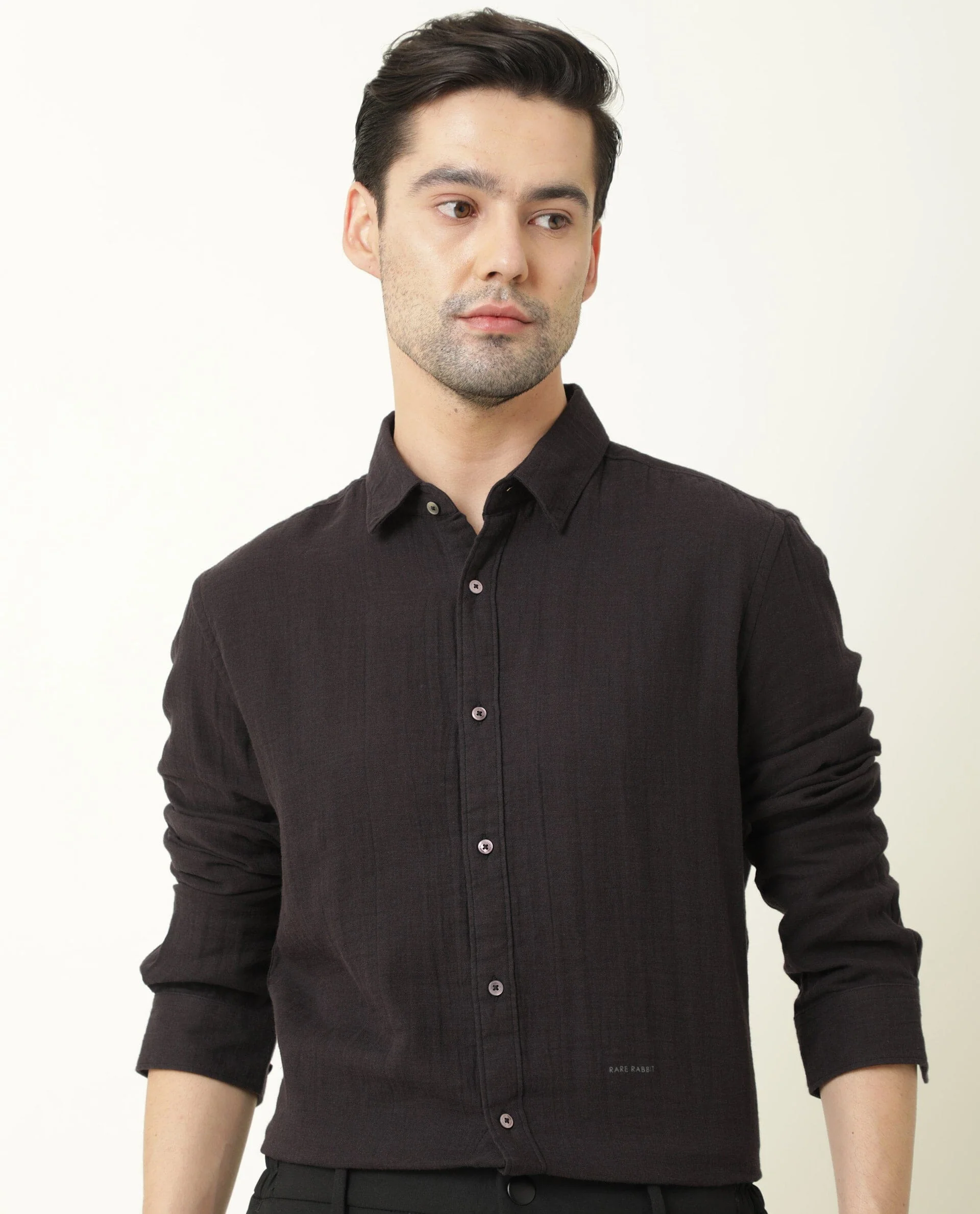 Rare Rabbit Men's Layerr Purple Cotton Plain Regular Fit Full Sleeve Spread Collar Shirt