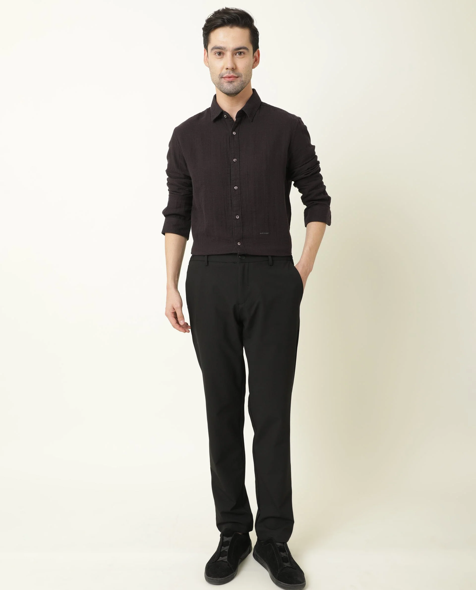 Rare Rabbit Men's Layerr Purple Cotton Plain Regular Fit Full Sleeve Spread Collar Shirt - Image 2