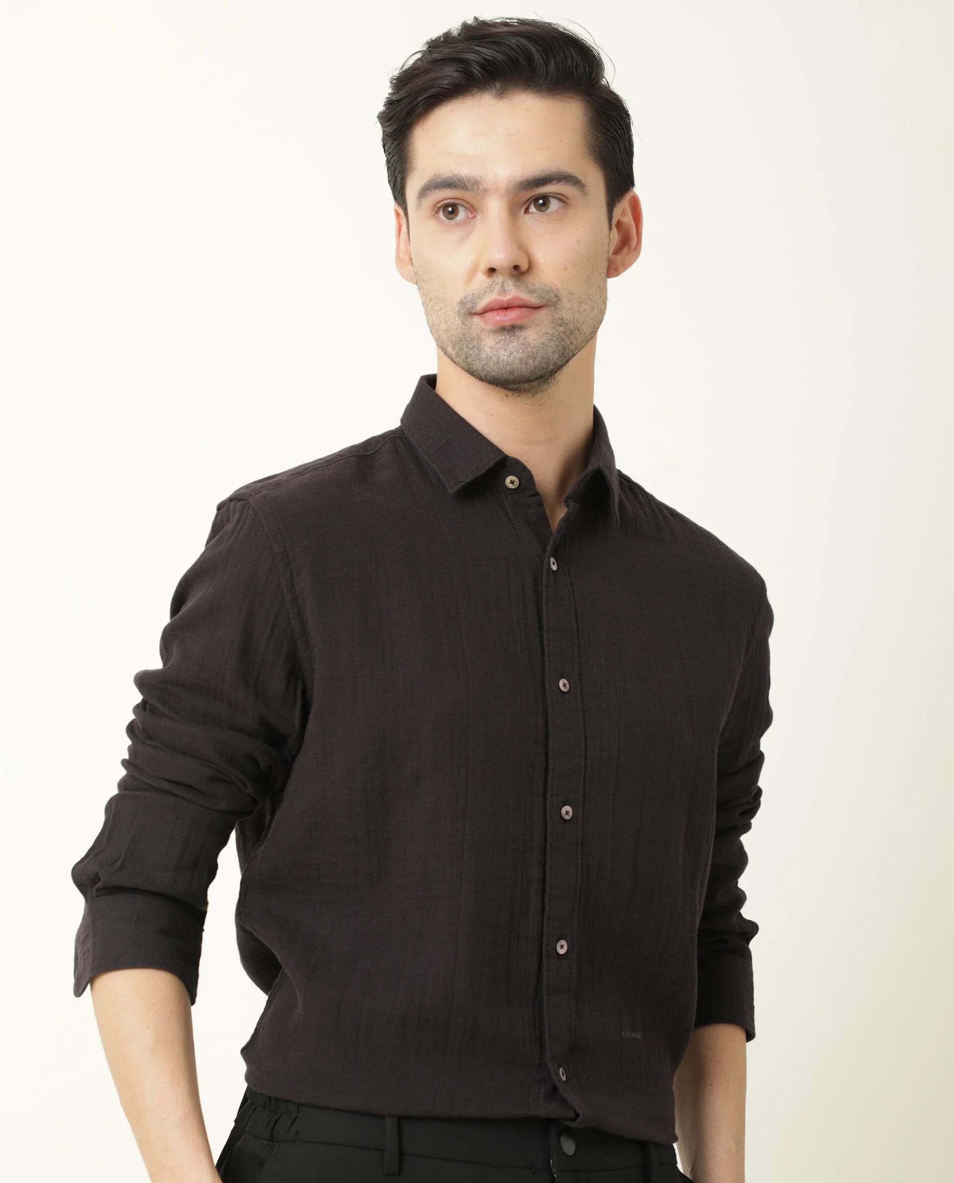 Rare Rabbit Men's Layerr Purple Cotton Plain Regular Fit Full Sleeve Spread Collar Shirt - Image 3