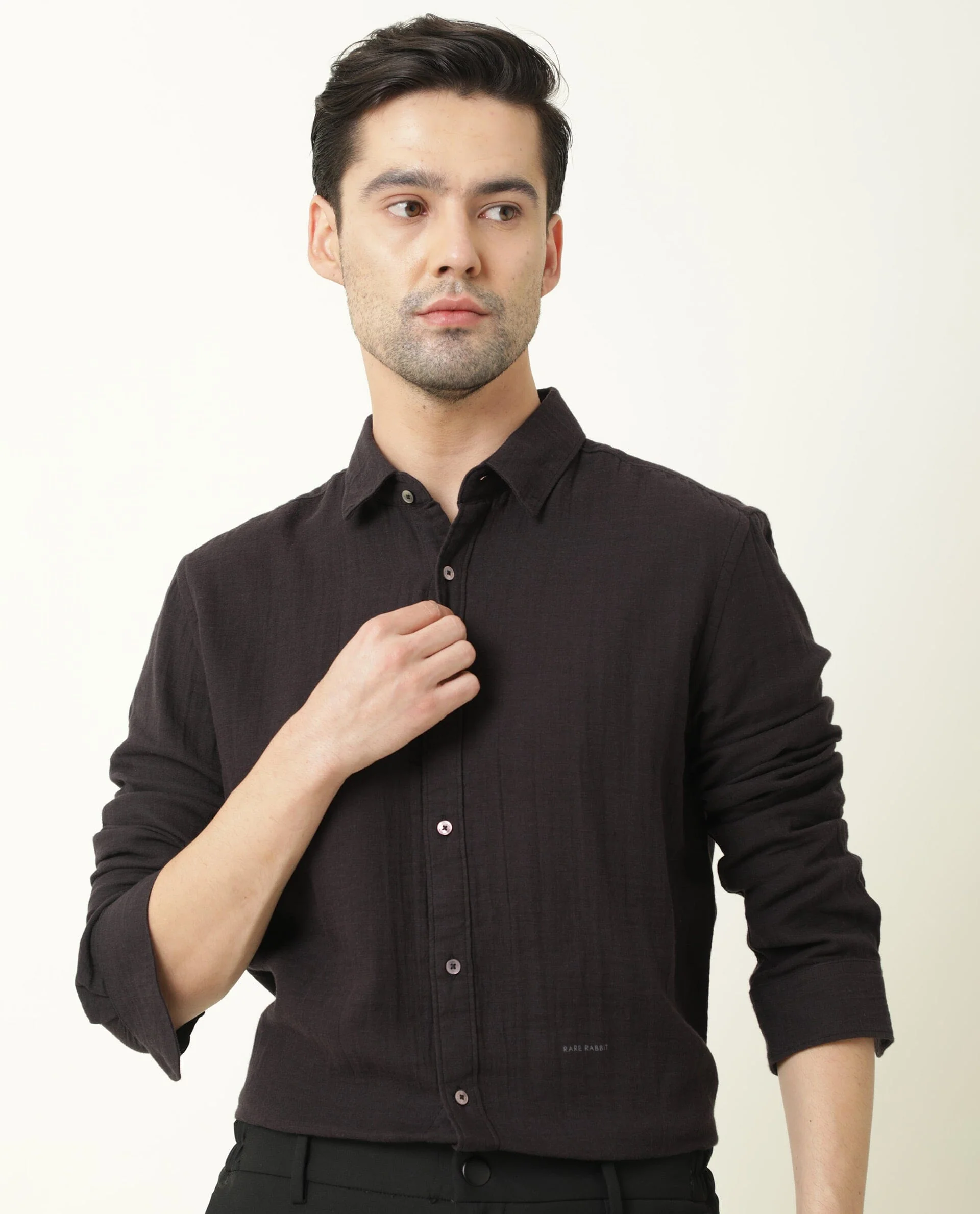Rare Rabbit Men's Layerr Purple Cotton Plain Regular Fit Full Sleeve Spread Collar Shirt - Image 4