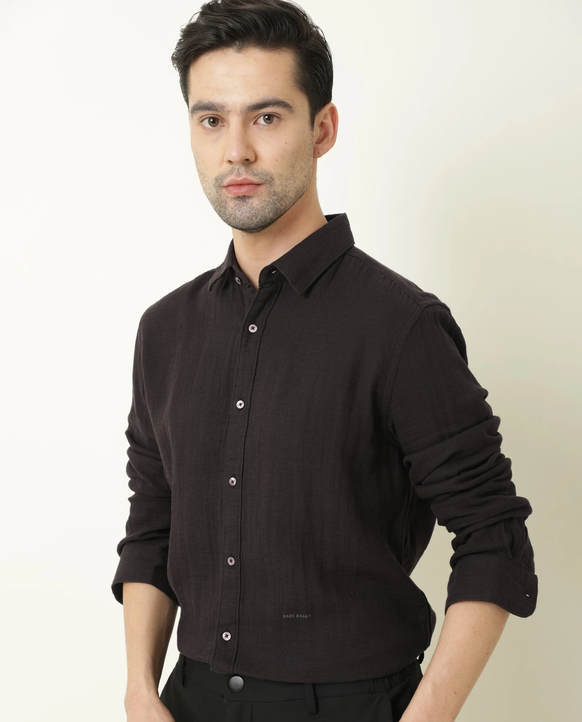 Rare Rabbit Men's Layerr Purple Cotton Plain Regular Fit Full Sleeve Spread Collar Shirt - Image 6