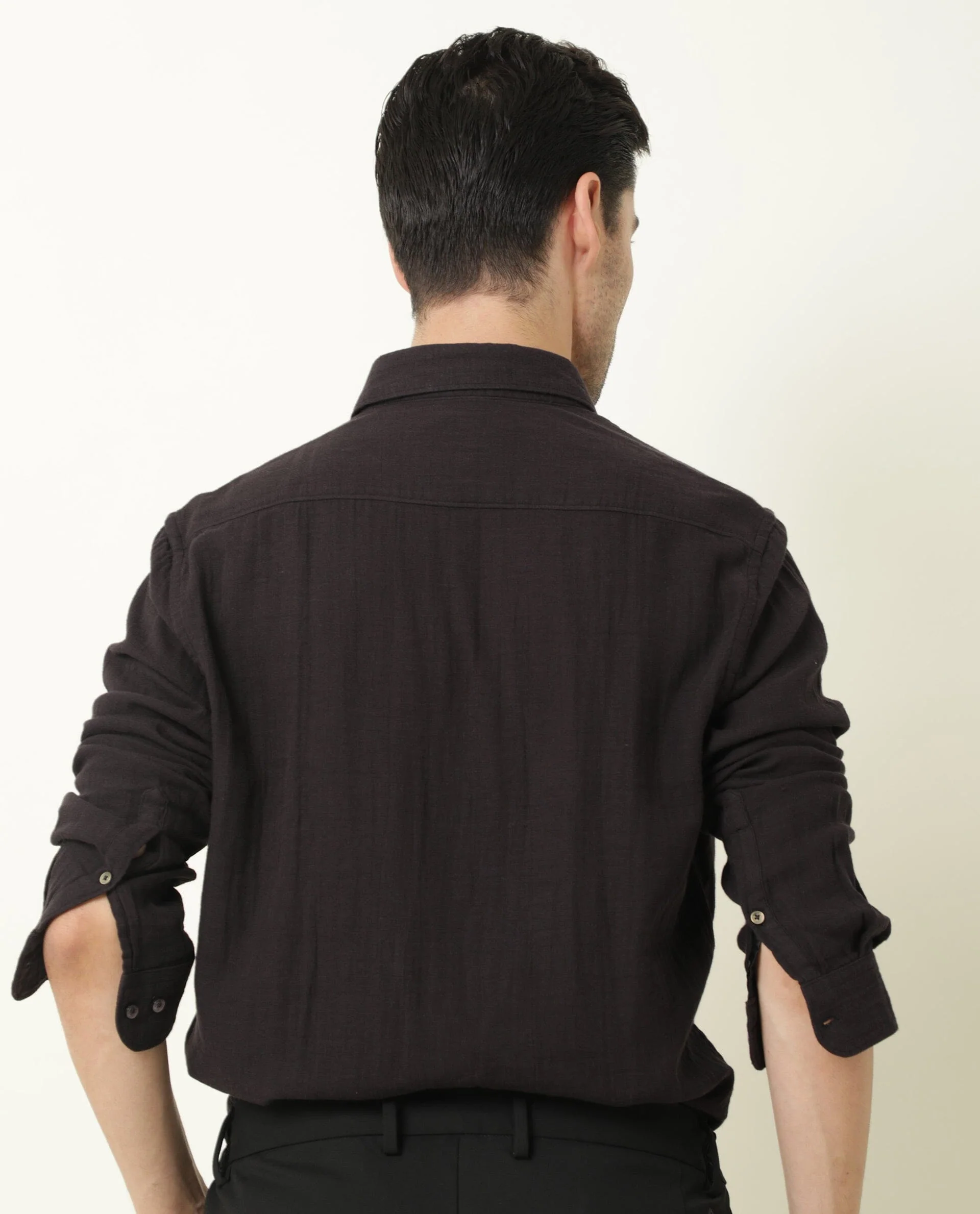 Rare Rabbit Men's Layerr Purple Cotton Plain Regular Fit Full Sleeve Spread Collar Shirt - Image 7