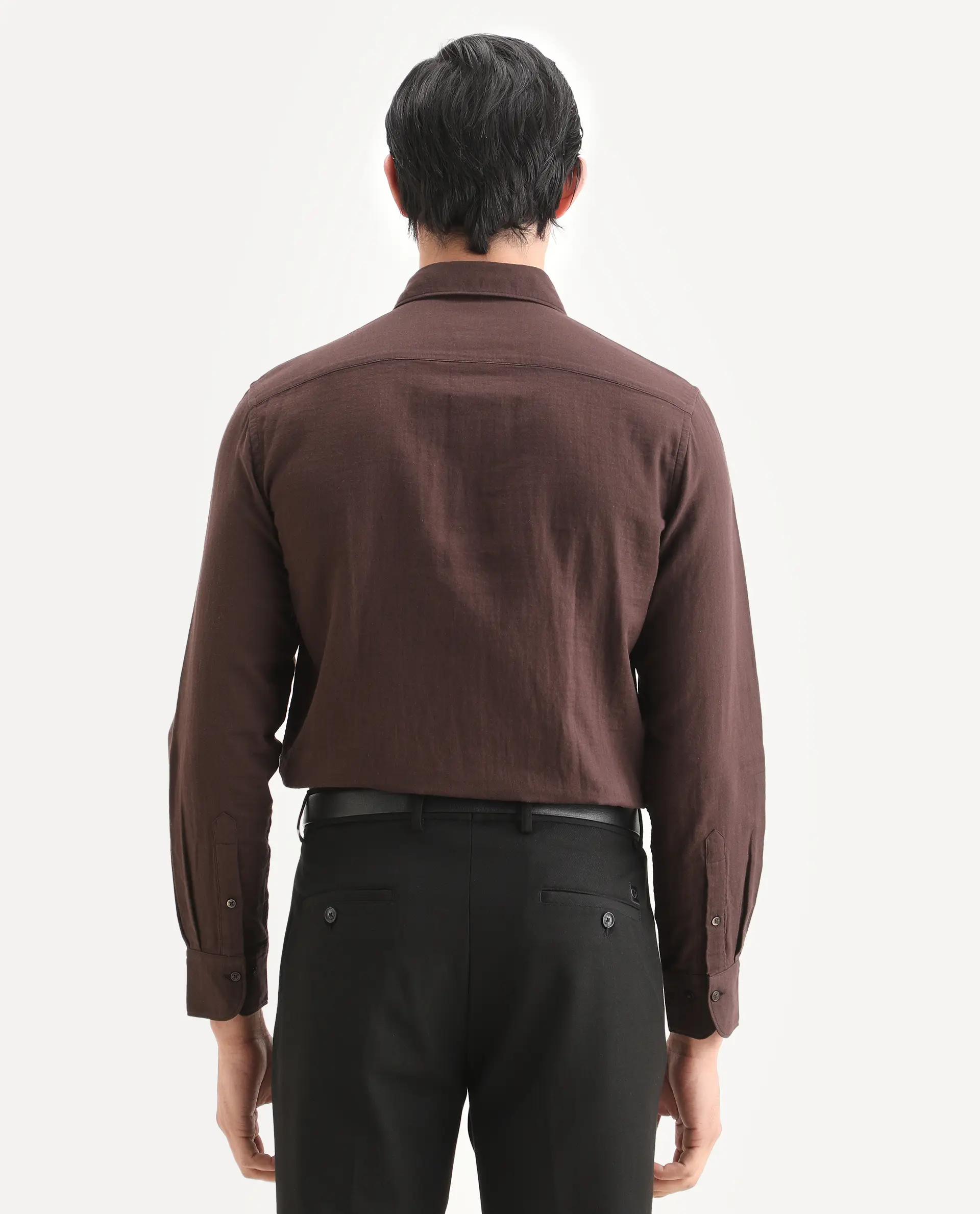 Rare Rabbit Men's Layerr-Ls Brown Cotton Fabric Full Sleeve Spread Collar Regular Fit Plain Shirt - Image 7