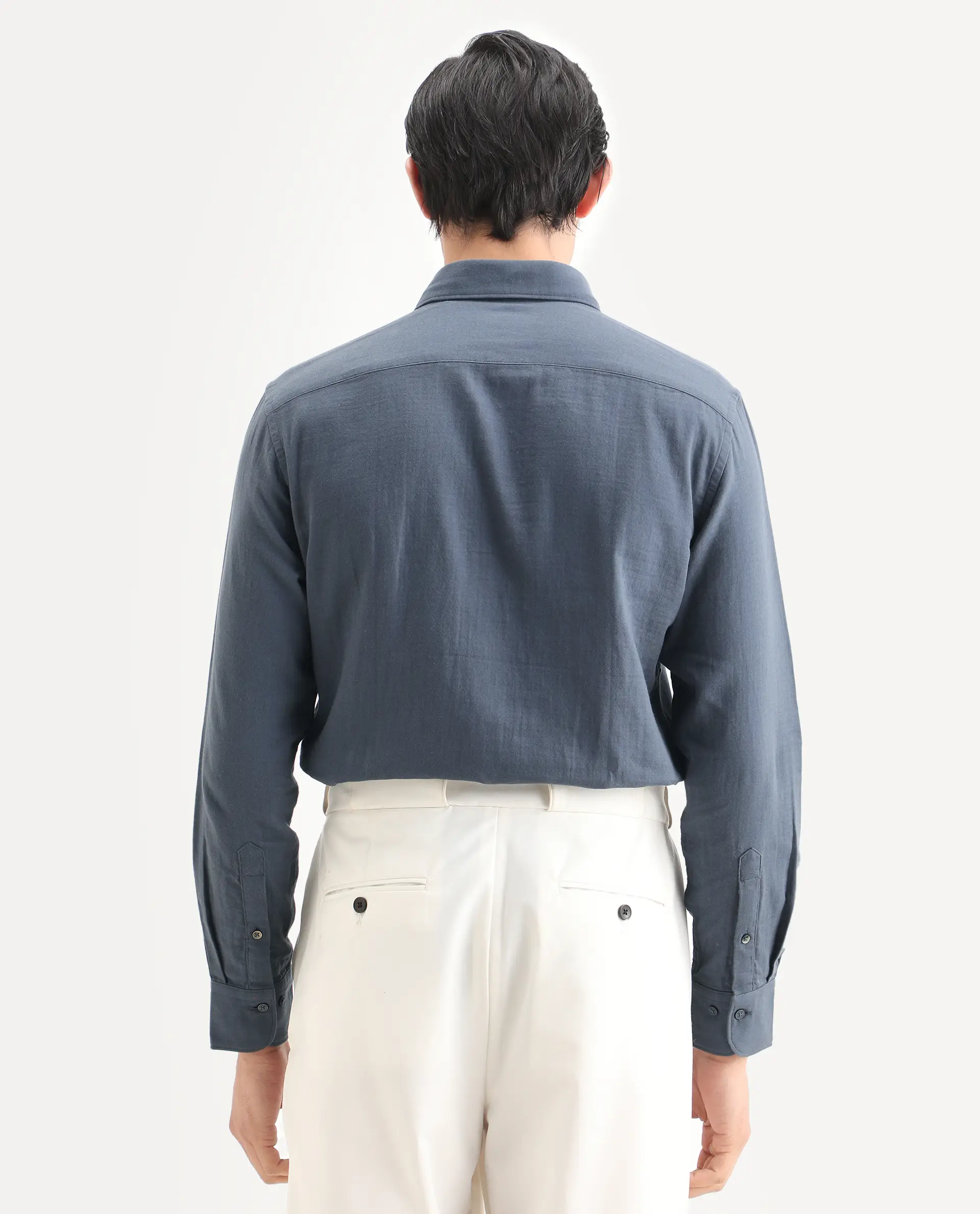 Rare Rabbit Men's Layerr-Ls Dusky Blue Cotton Fabric Full Sleeve Spread Collar Regular Fit Plain Shirt - Image 7