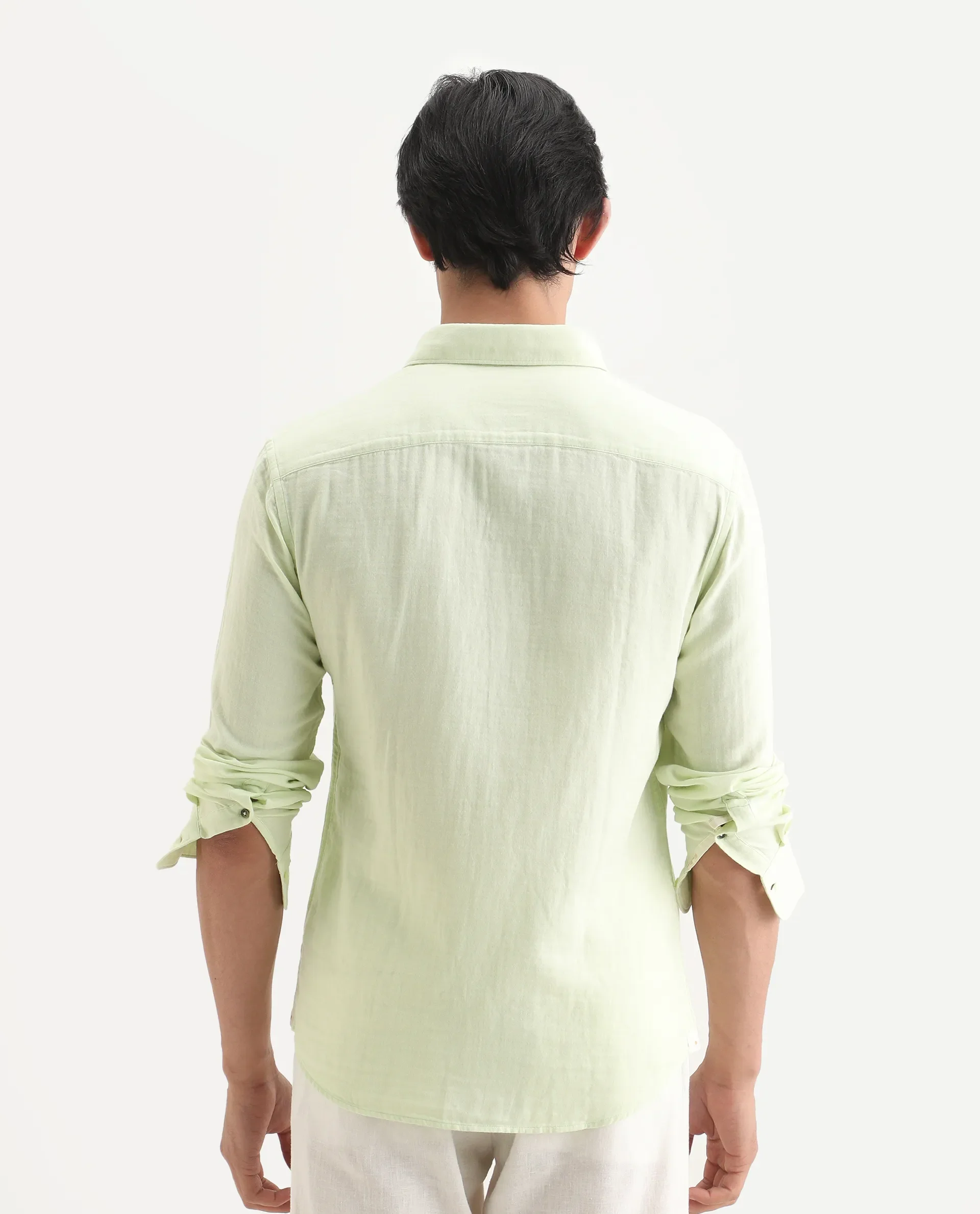 Rare Rabbit Men's Layerr-Ls Dusky Green Cotton Fabric Full Sleeve Spread Collar Regular Fit Plain Shirt - Image 6