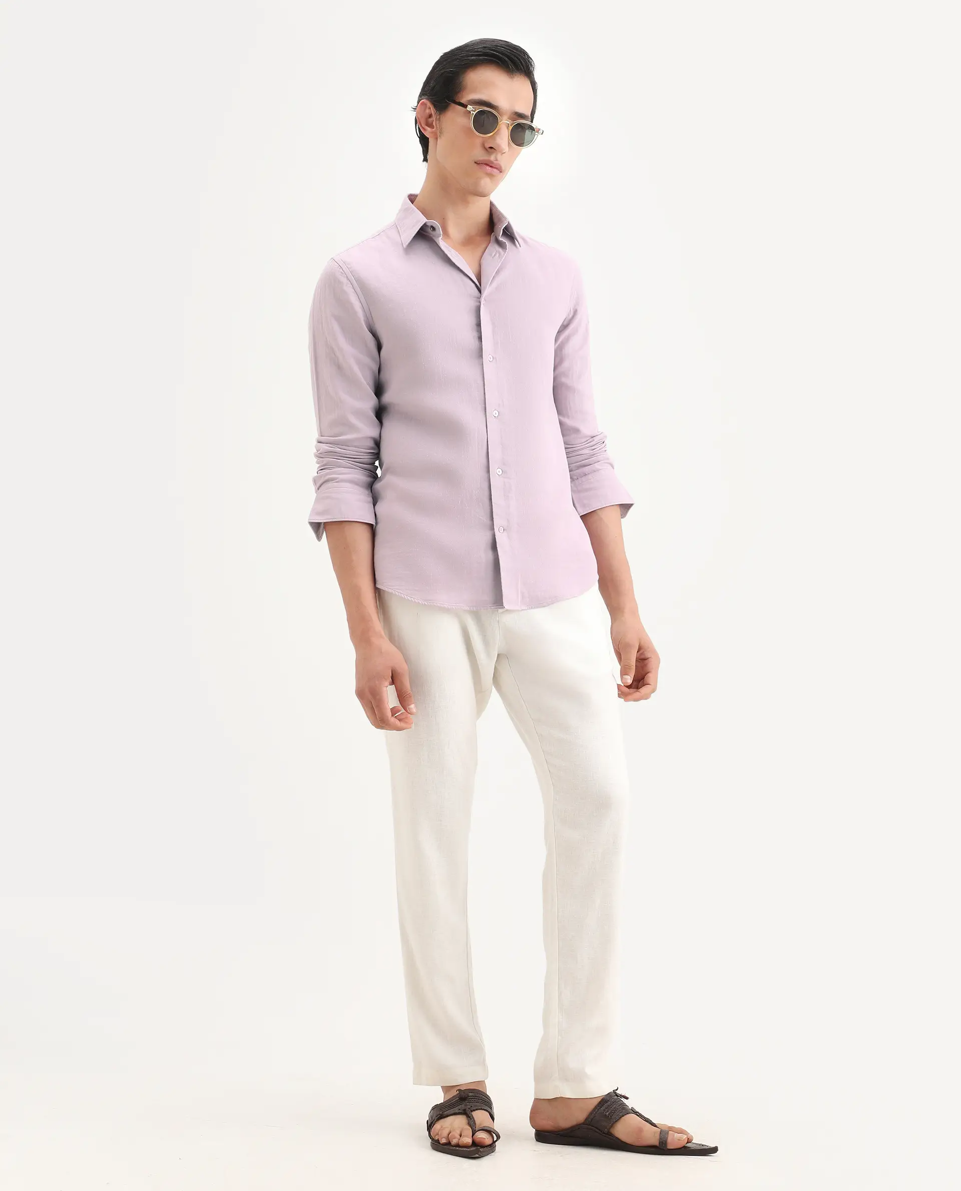 Rare Rabbit Men's Layerr-Ls Pastel Purple Cotton Fabric Full Sleeve Spread Collar Regular Fit Plain Shirt - Image 2