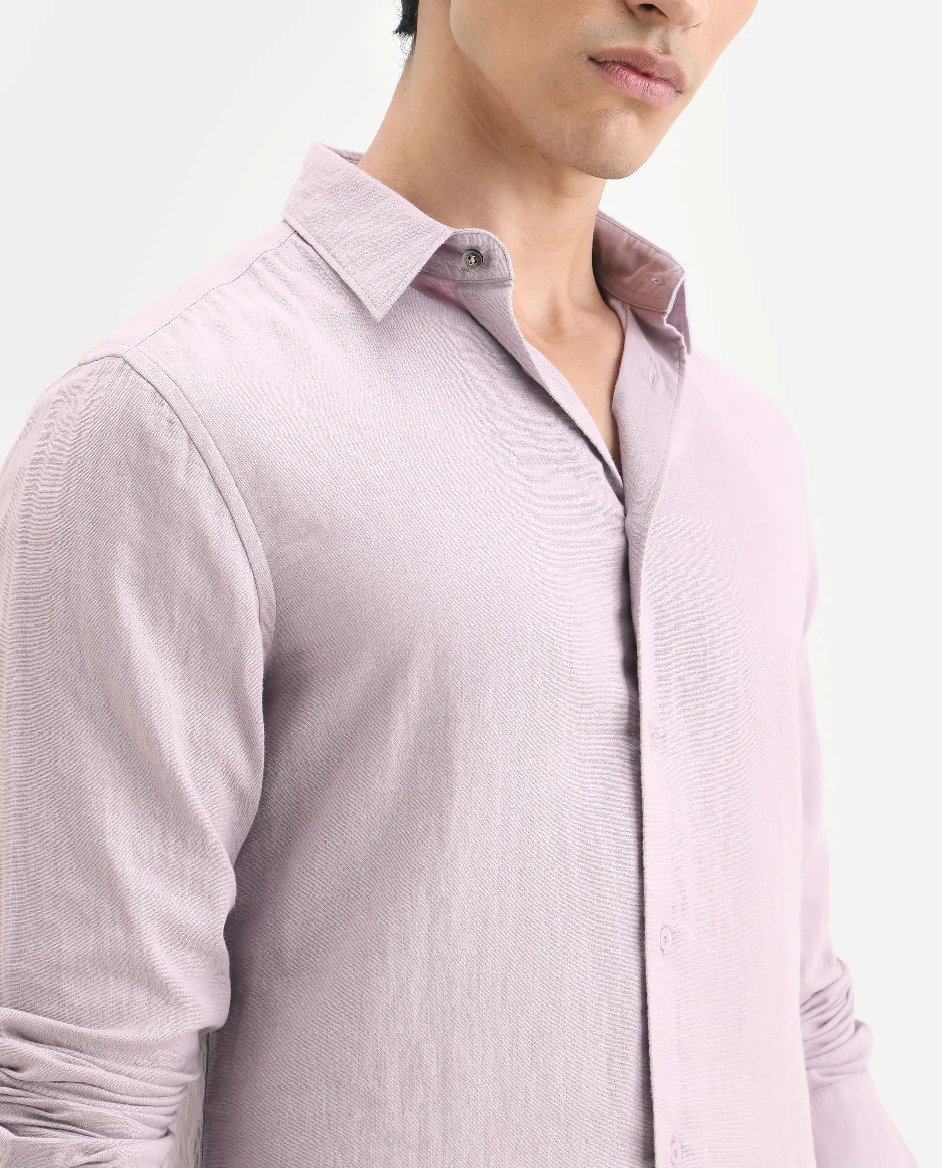 Rare Rabbit Men's Layerr-Ls Pastel Purple Cotton Fabric Full Sleeve Spread Collar Regular Fit Plain Shirt - Image 3