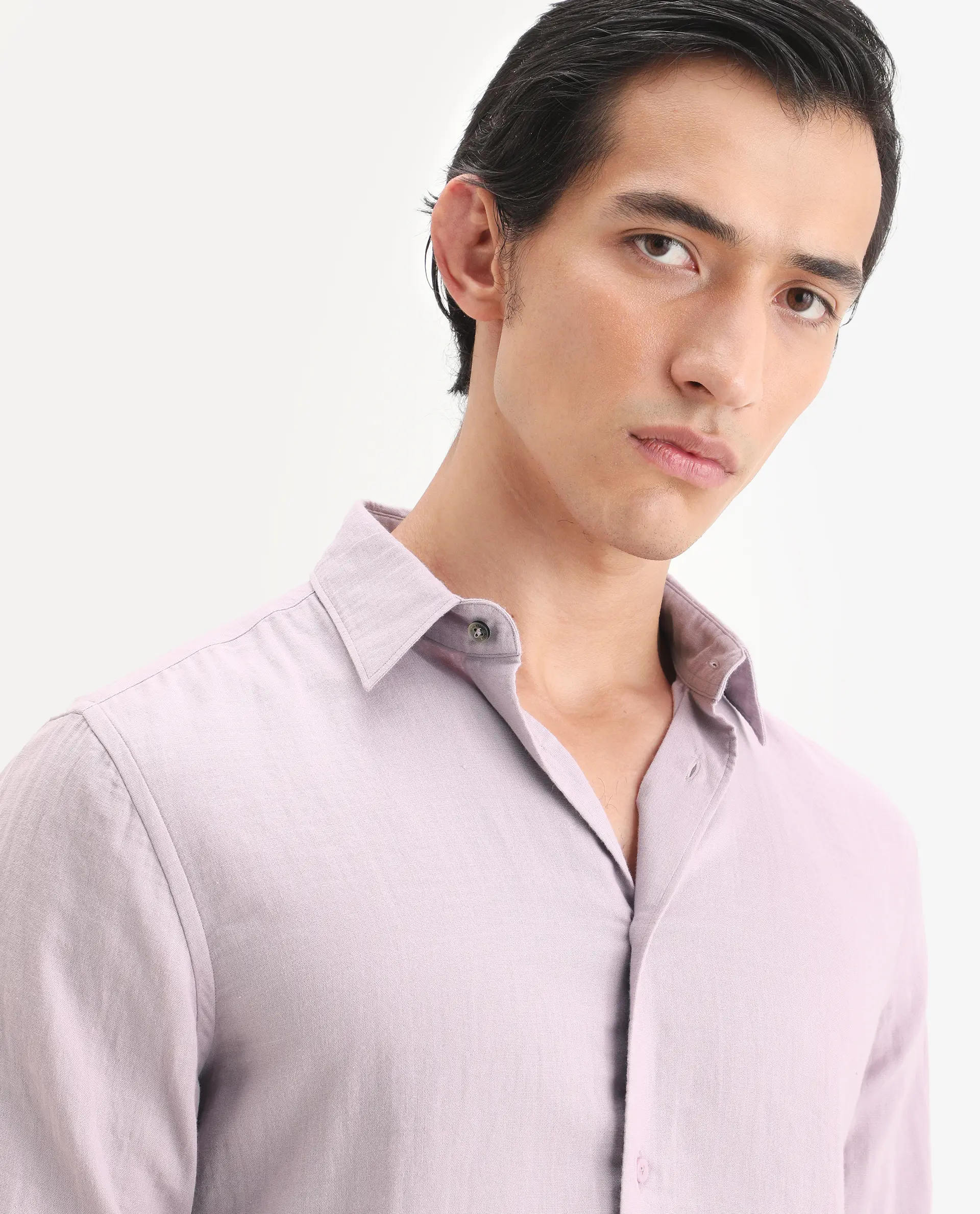 Rare Rabbit Men's Layerr-Ls Pastel Purple Cotton Fabric Full Sleeve Spread Collar Regular Fit Plain Shirt - Image 5