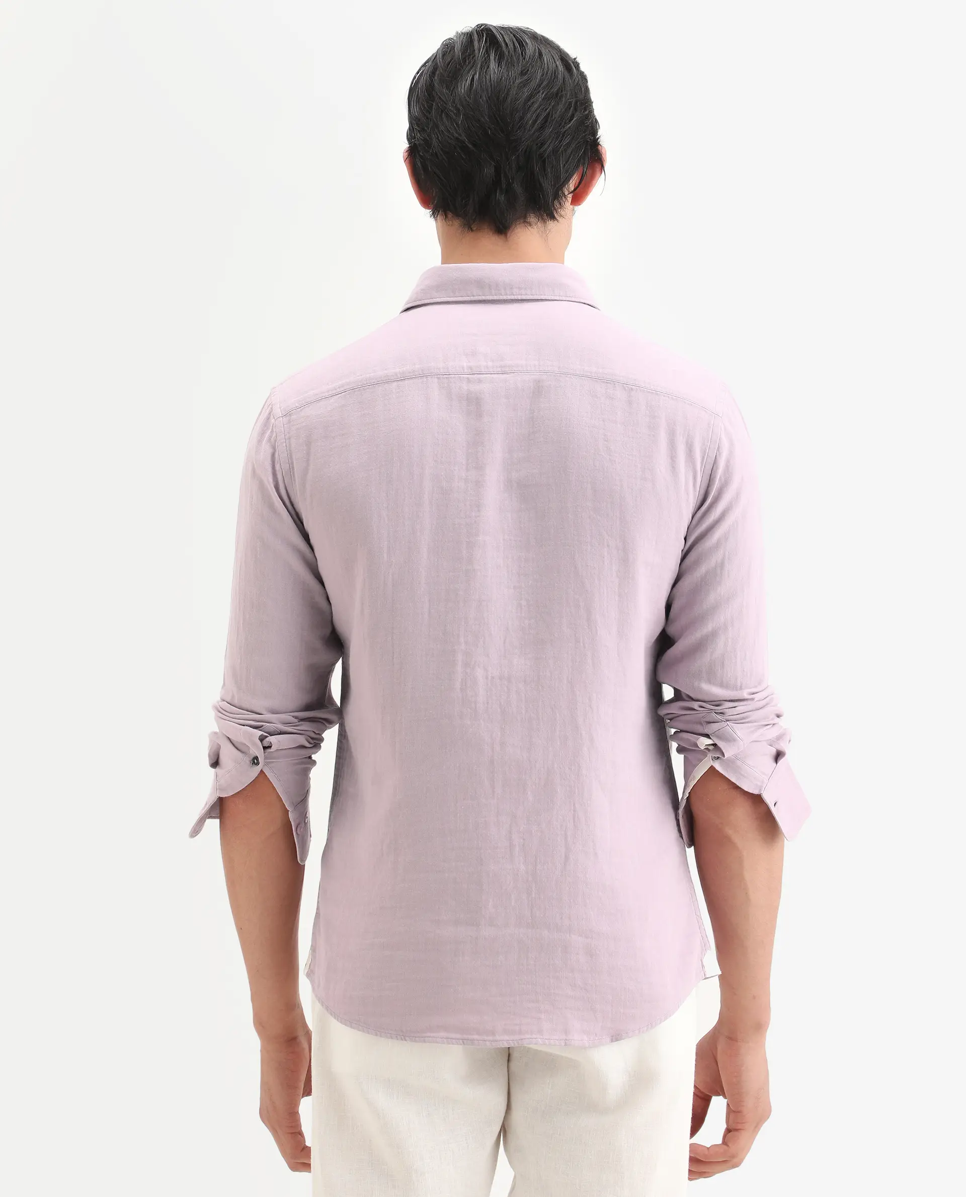 Rare Rabbit Men's Layerr-Ls Pastel Purple Cotton Fabric Full Sleeve Spread Collar Regular Fit Plain Shirt - Image 8