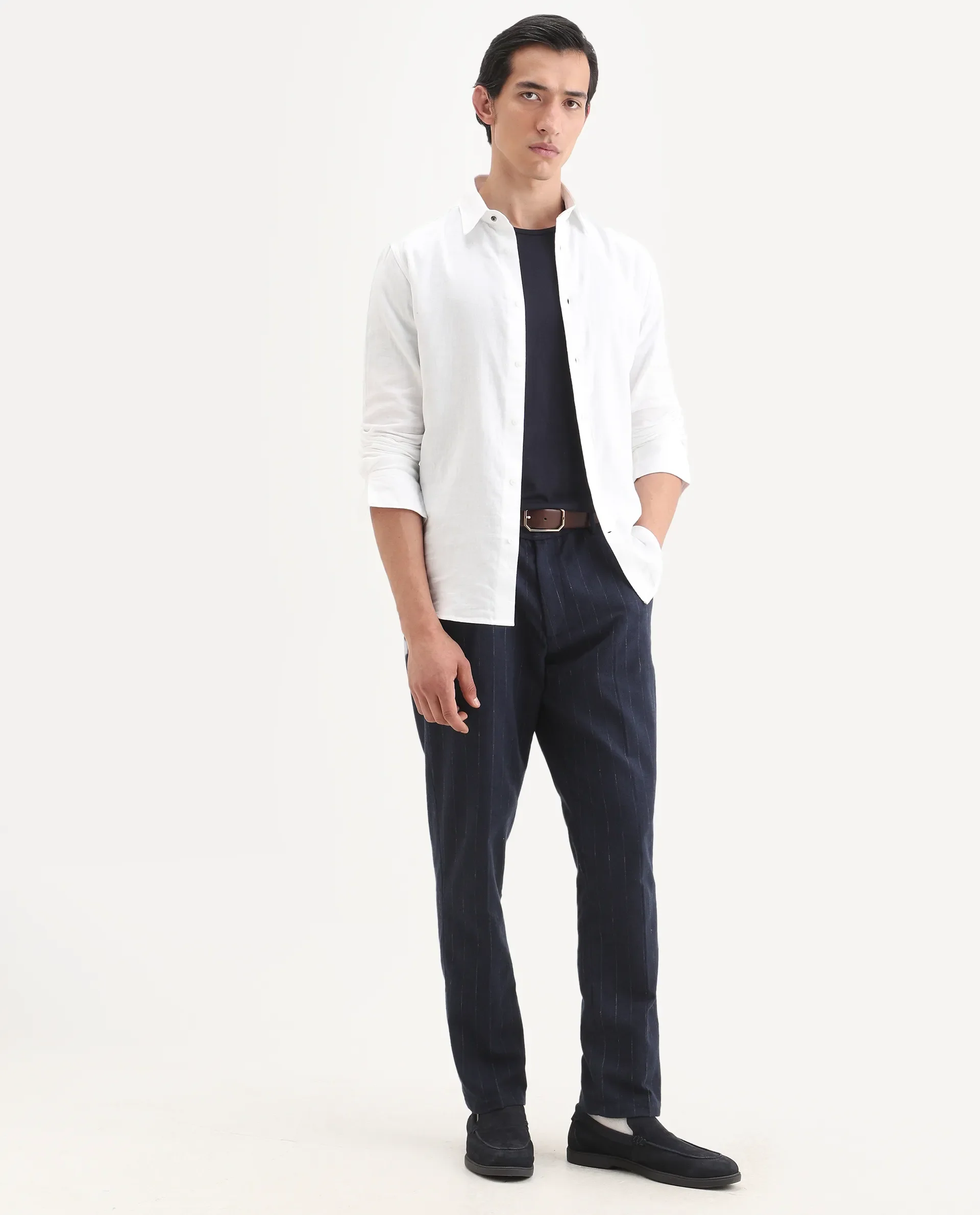Rare Rabbit Men's Layerr-Ls White Cotton Fabric Full Sleeve Spread Collar Regular Fit Plain Shirt - Image 2