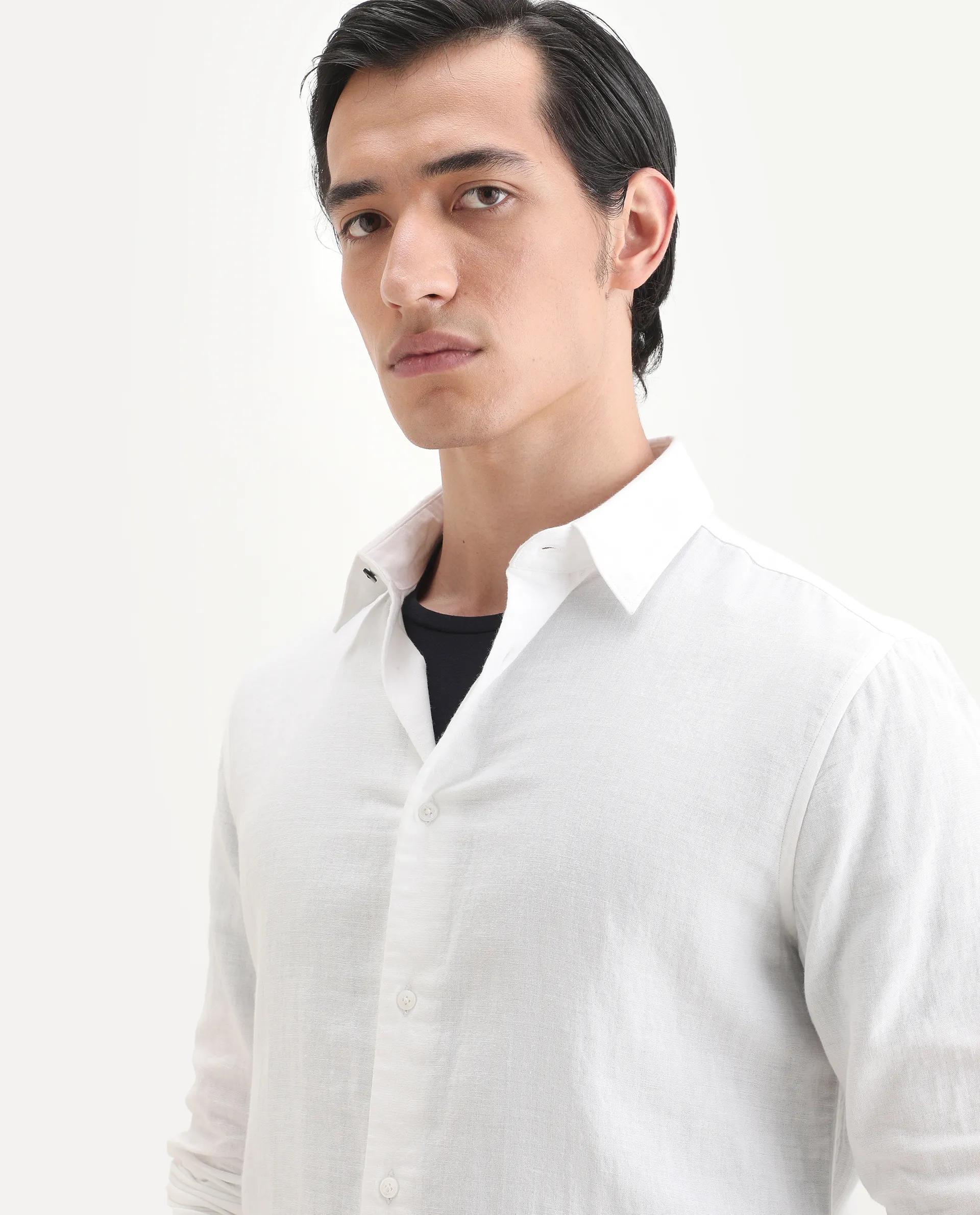 Rare Rabbit Men's Layerr-Ls White Cotton Fabric Full Sleeve Spread Collar Regular Fit Plain Shirt - Image 3