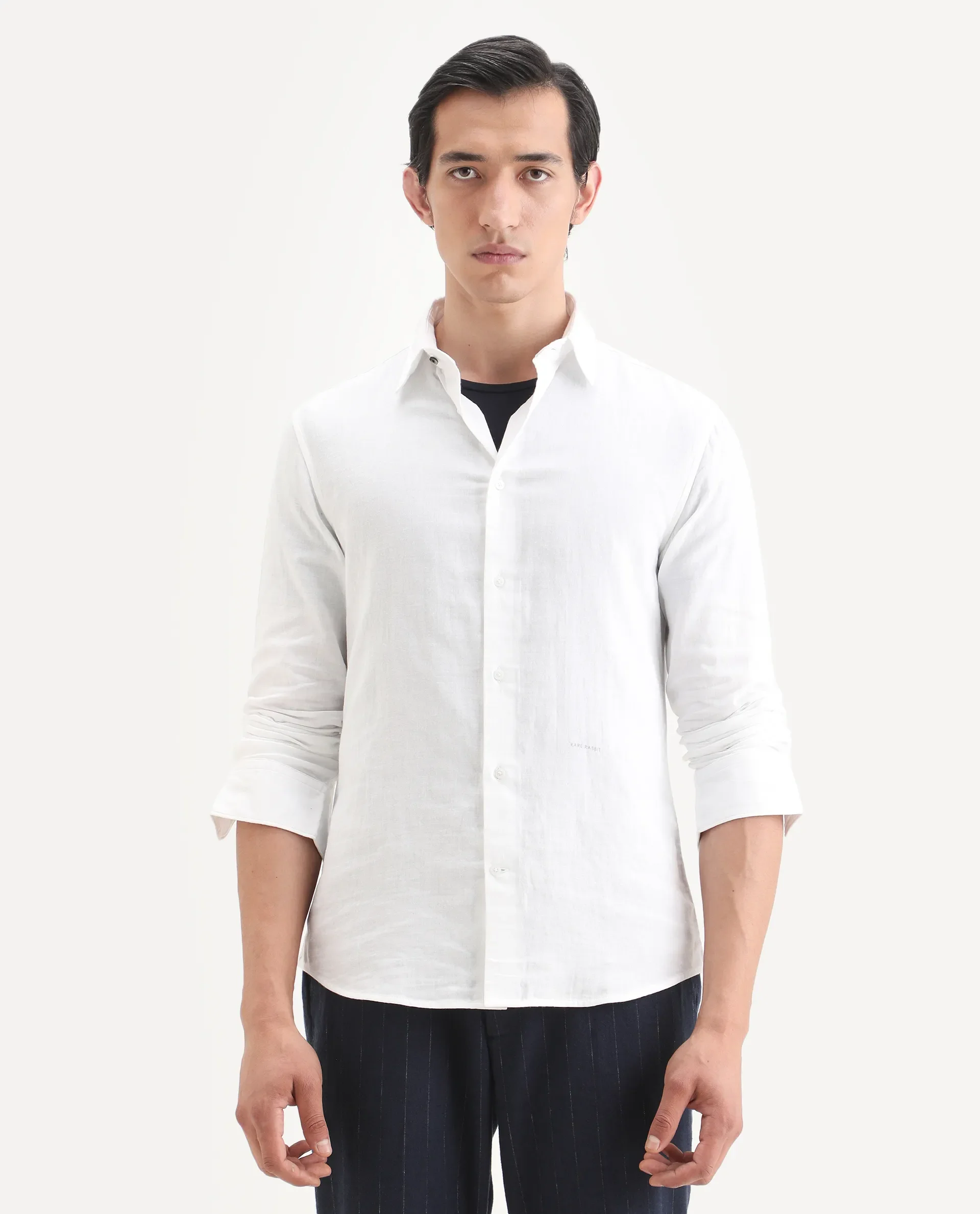 Rare Rabbit Men's Layerr-Ls White Cotton Fabric Full Sleeve Spread Collar Regular Fit Plain Shirt - Image 4