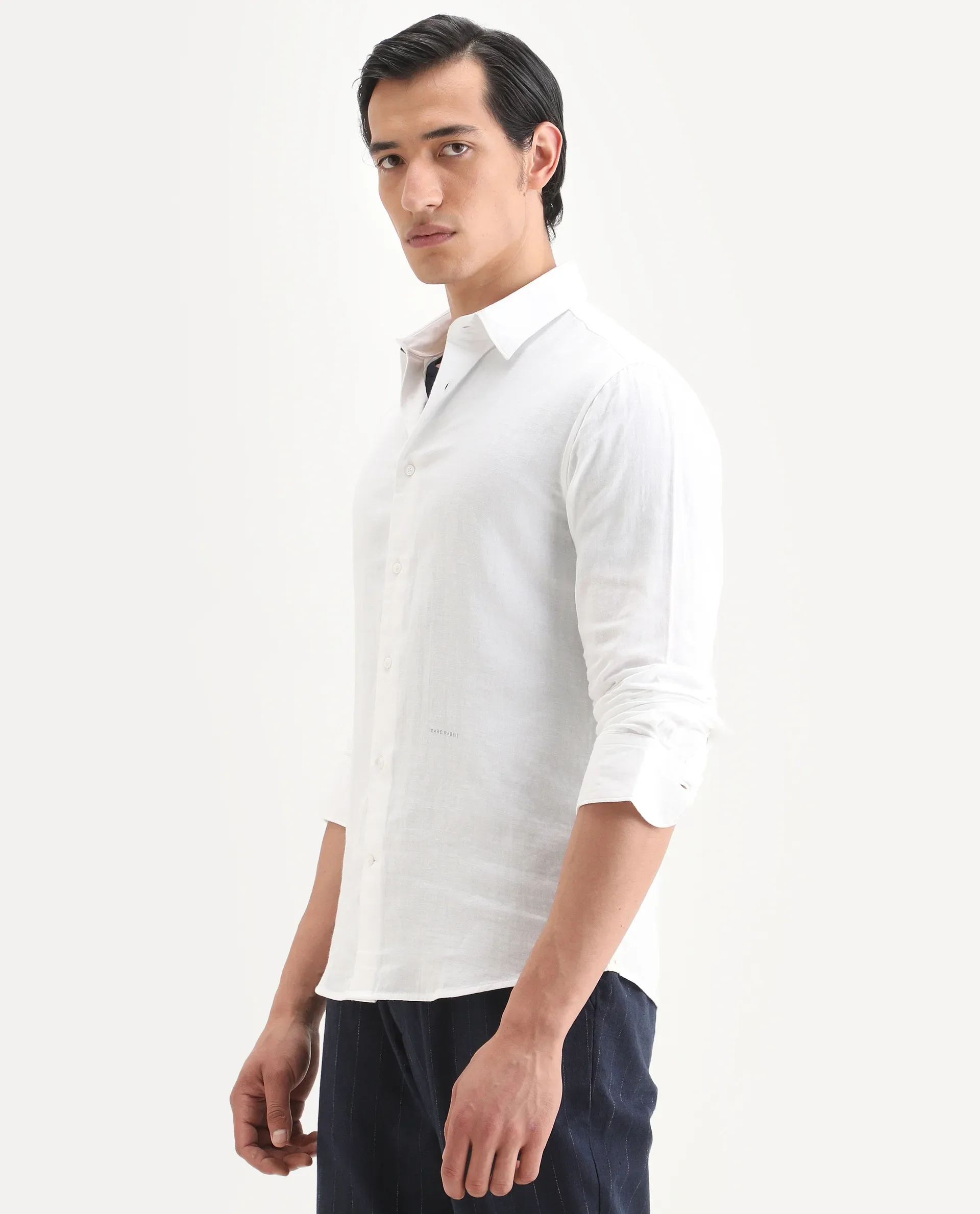 Rare Rabbit Men's Layerr-Ls White Cotton Fabric Full Sleeve Spread Collar Regular Fit Plain Shirt - Image 5