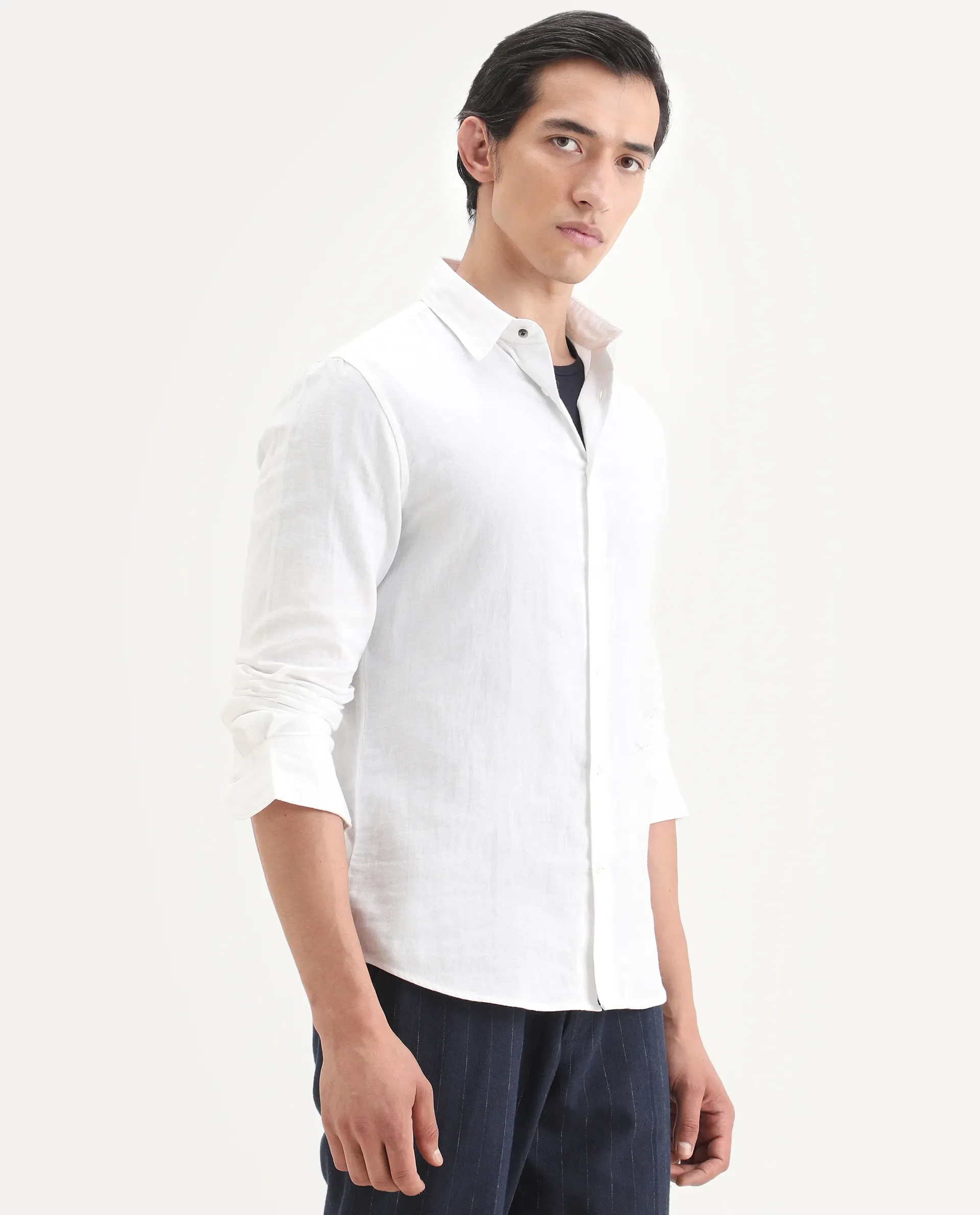 Rare Rabbit Men's Layerr-Ls White Cotton Fabric Full Sleeve Spread Collar Regular Fit Plain Shirt - Image 6