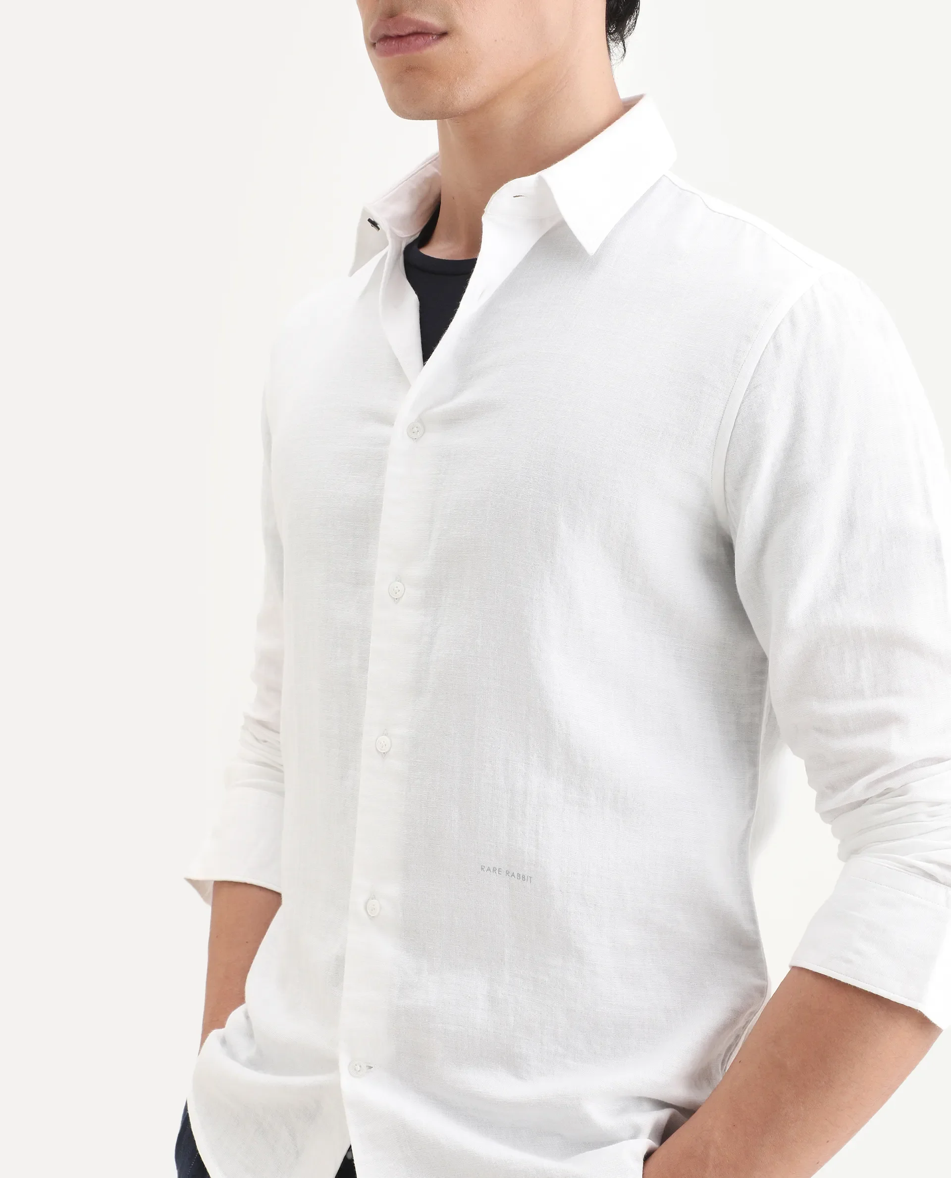 Rare Rabbit Men's Layerr-Ls White Cotton Fabric Full Sleeve Spread Collar Regular Fit Plain Shirt - Image 7
