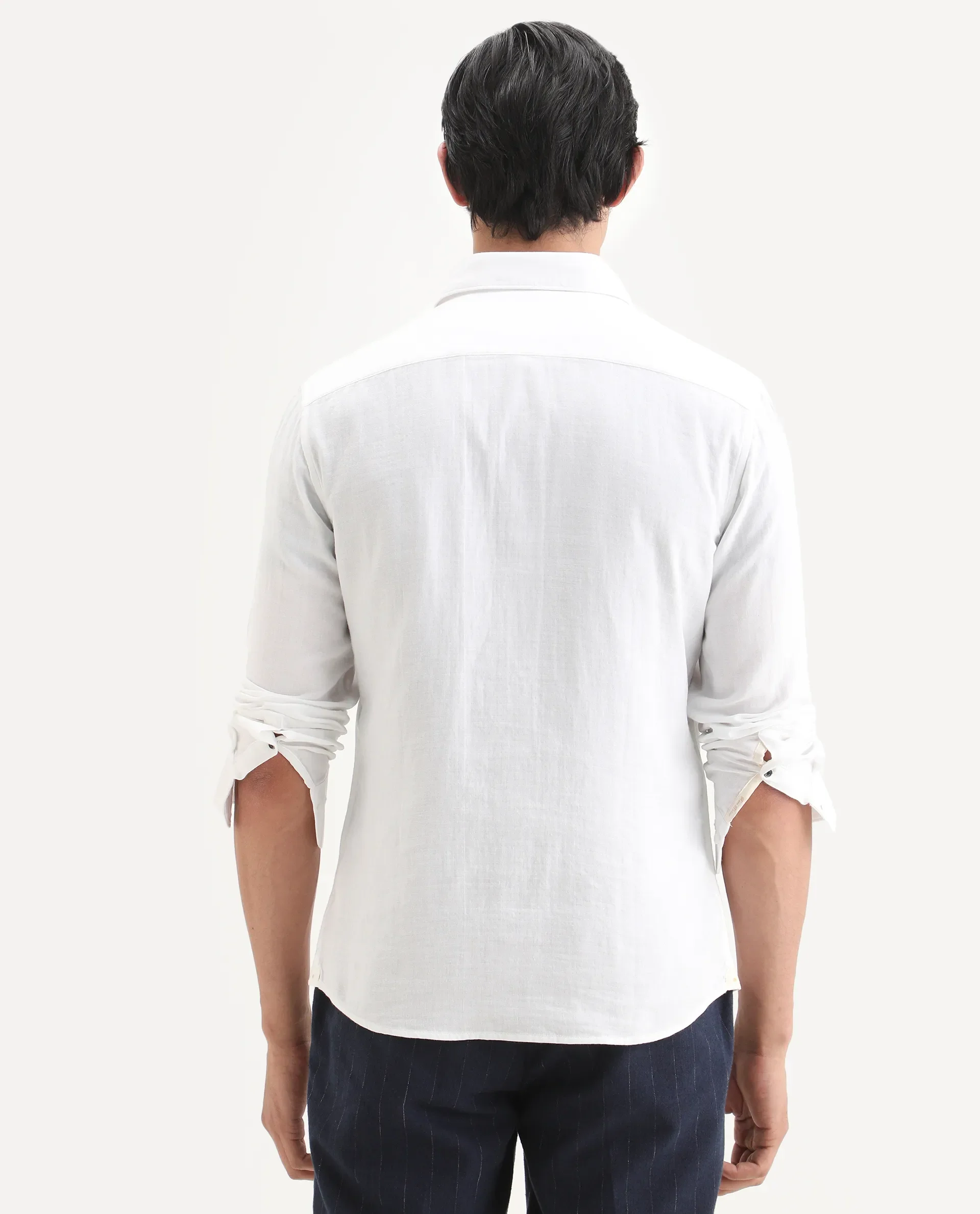 Rare Rabbit Men's Layerr-Ls White Cotton Fabric Full Sleeve Spread Collar Regular Fit Plain Shirt - Image 8