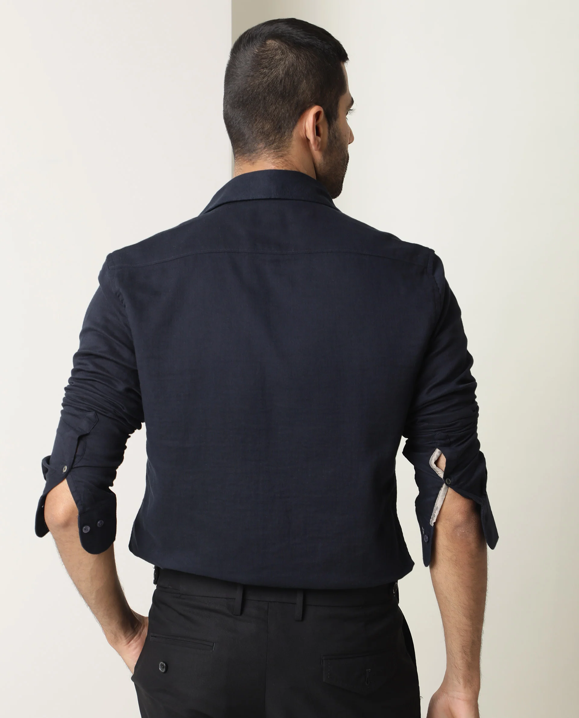 Rare Rabbit Men's Layerr Dark Navy Cotton Plain Regular Fit Full Sleeve Spread Collar Shirt - Image 8
