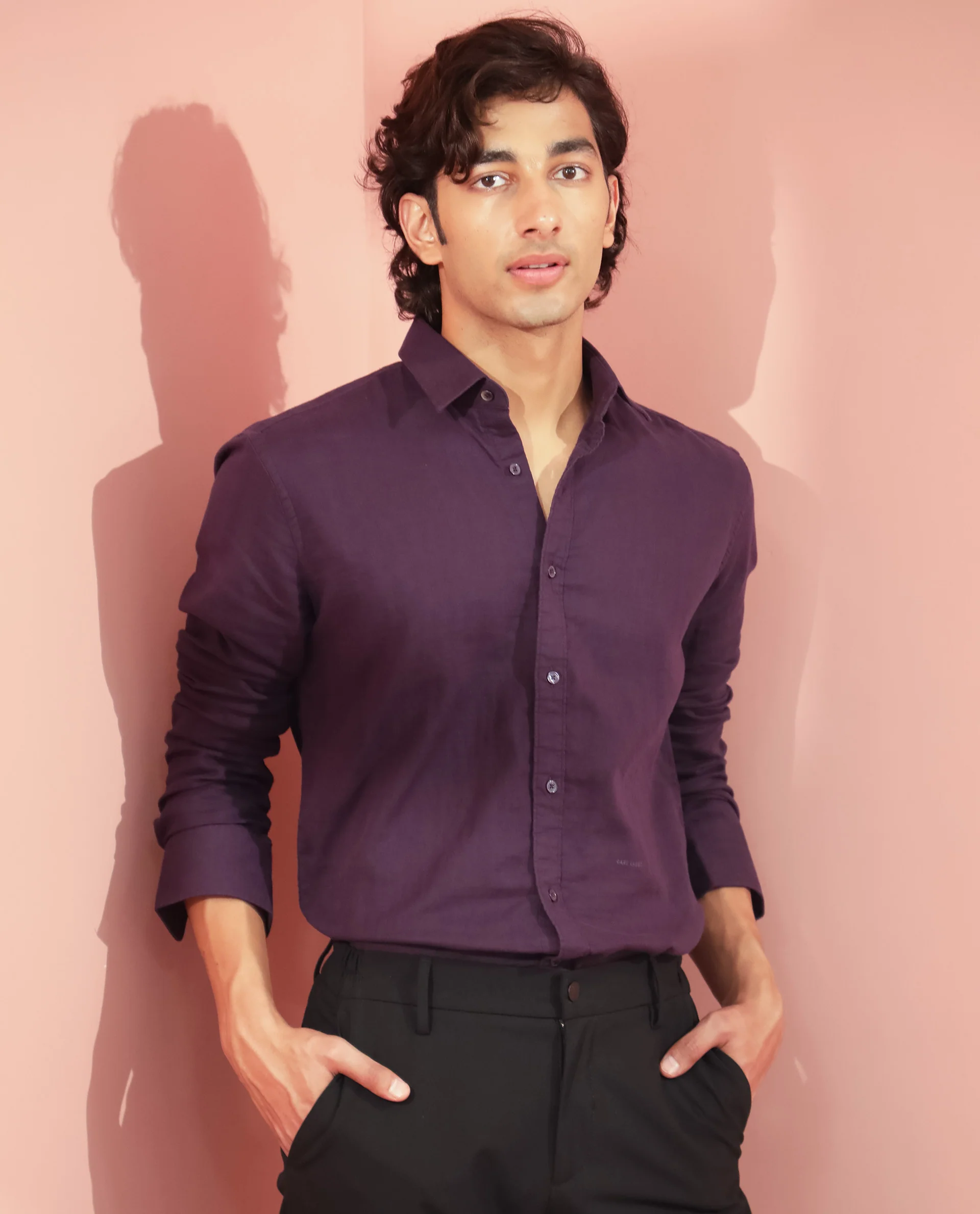 Rare Rabbit Men's Layerr Purple Plain Regular Fit Full Sleeve Spread Collar Shirt - Image 10