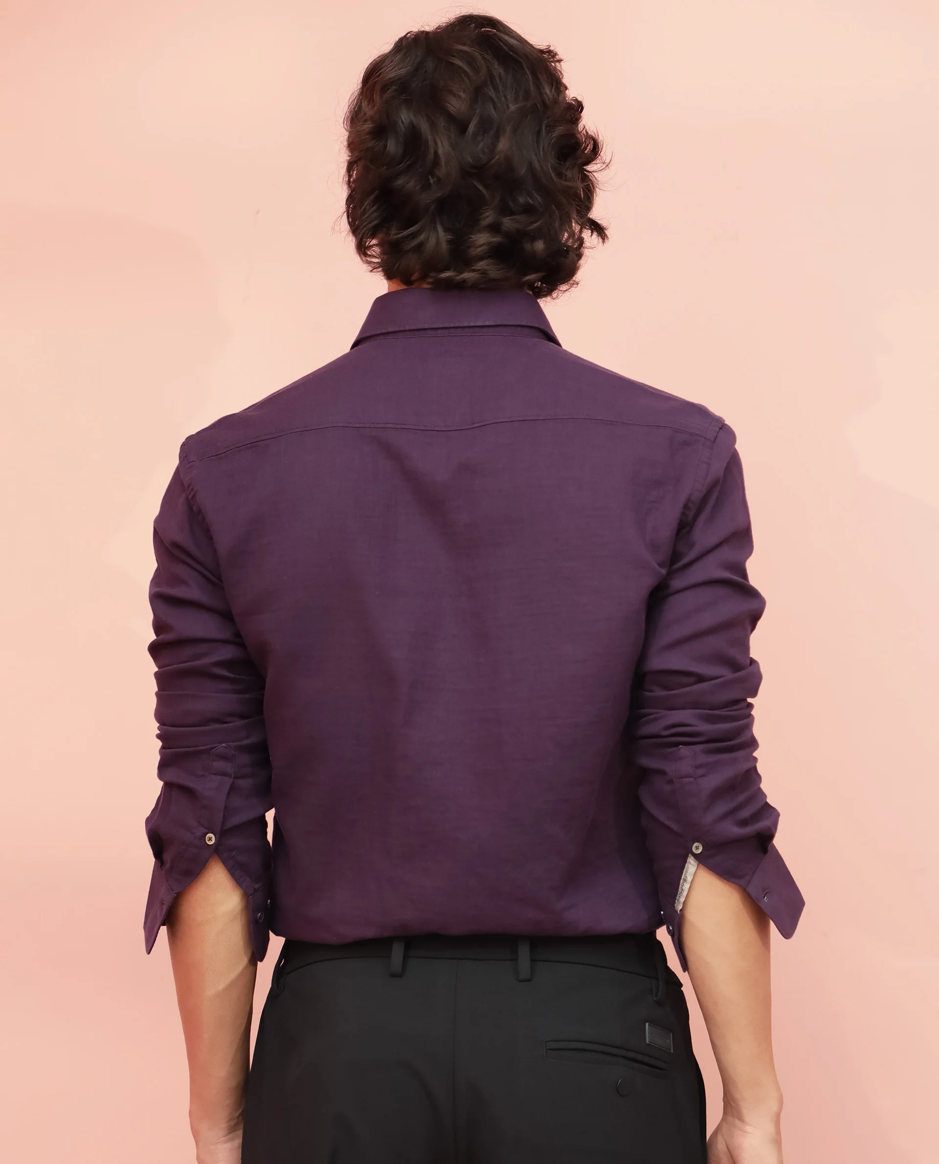 Rare Rabbit Men's Layerr Purple Plain Regular Fit Full Sleeve Spread Collar Shirt - Image 13