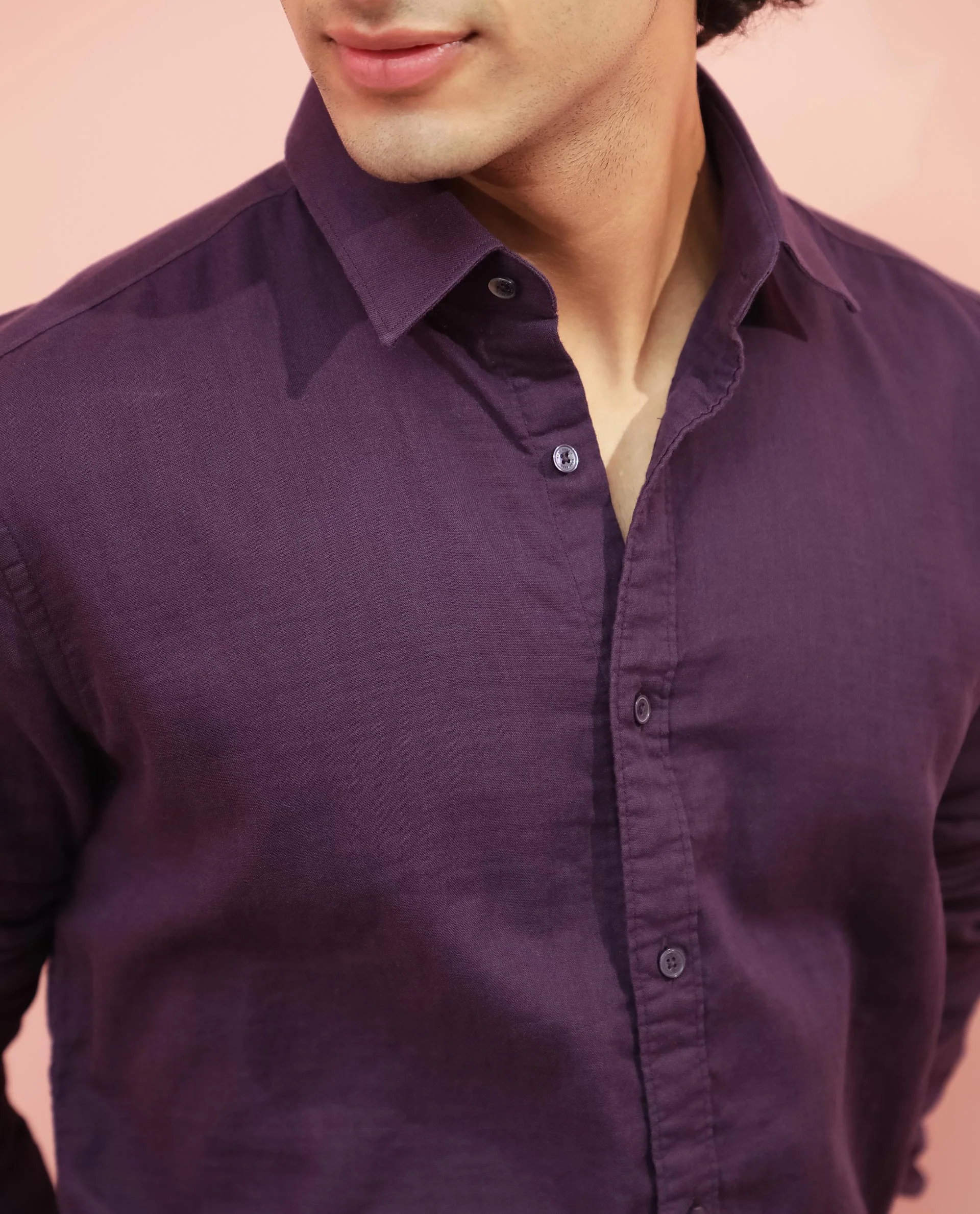 Rare Rabbit Men's Layerr Purple Plain Regular Fit Full Sleeve Spread Collar Shirt - Image 8