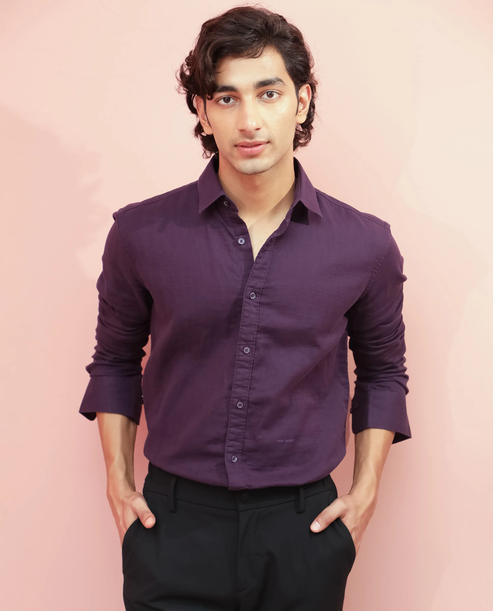 Rare Rabbit Men's Layerr Purple Plain Regular Fit Full Sleeve Spread Collar Shirt - Image 9