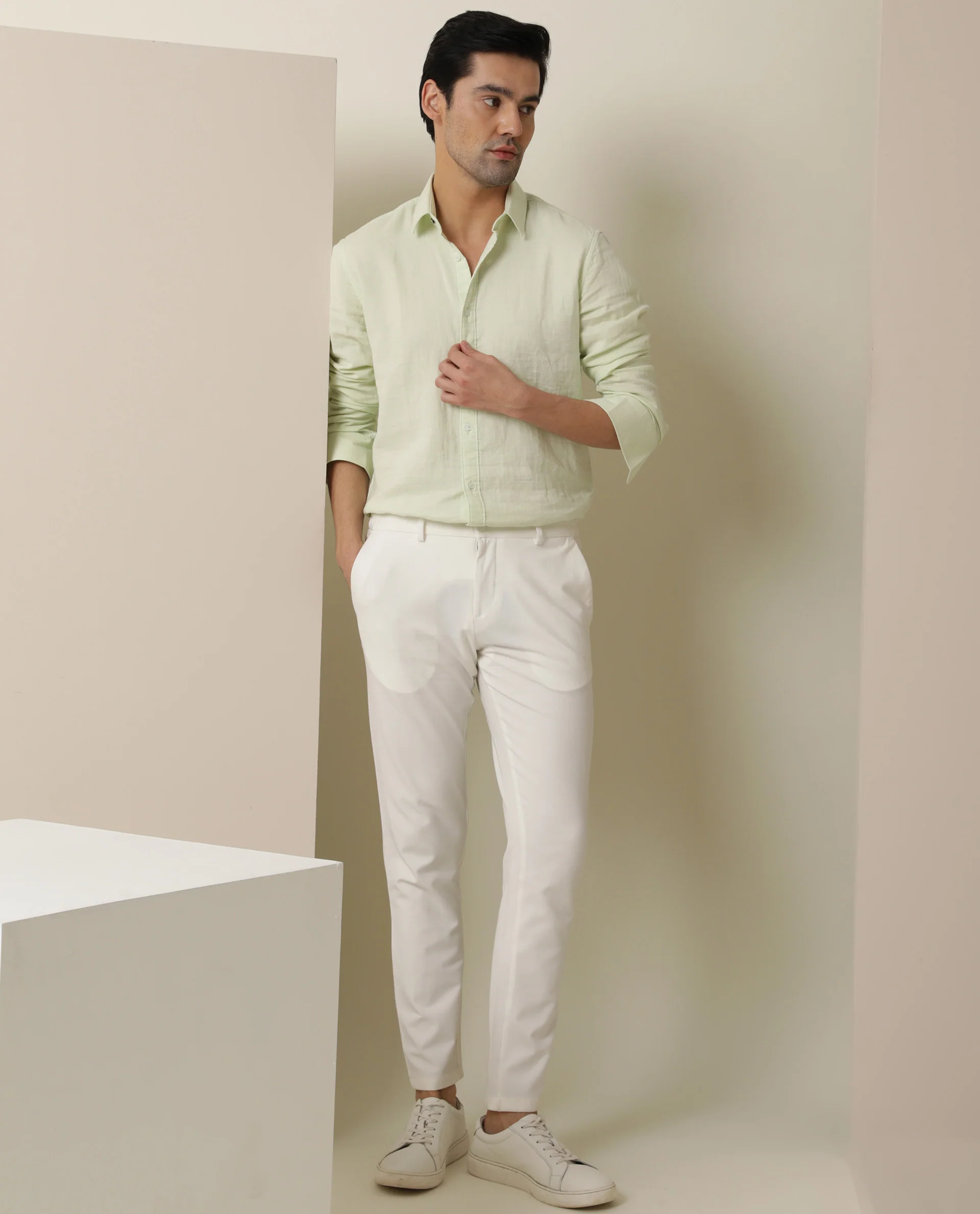 Rare Rabbit Men's Layerr Light Green Cotton Plain Regular Fit Full Sleeve Collared Shirt - Image 10