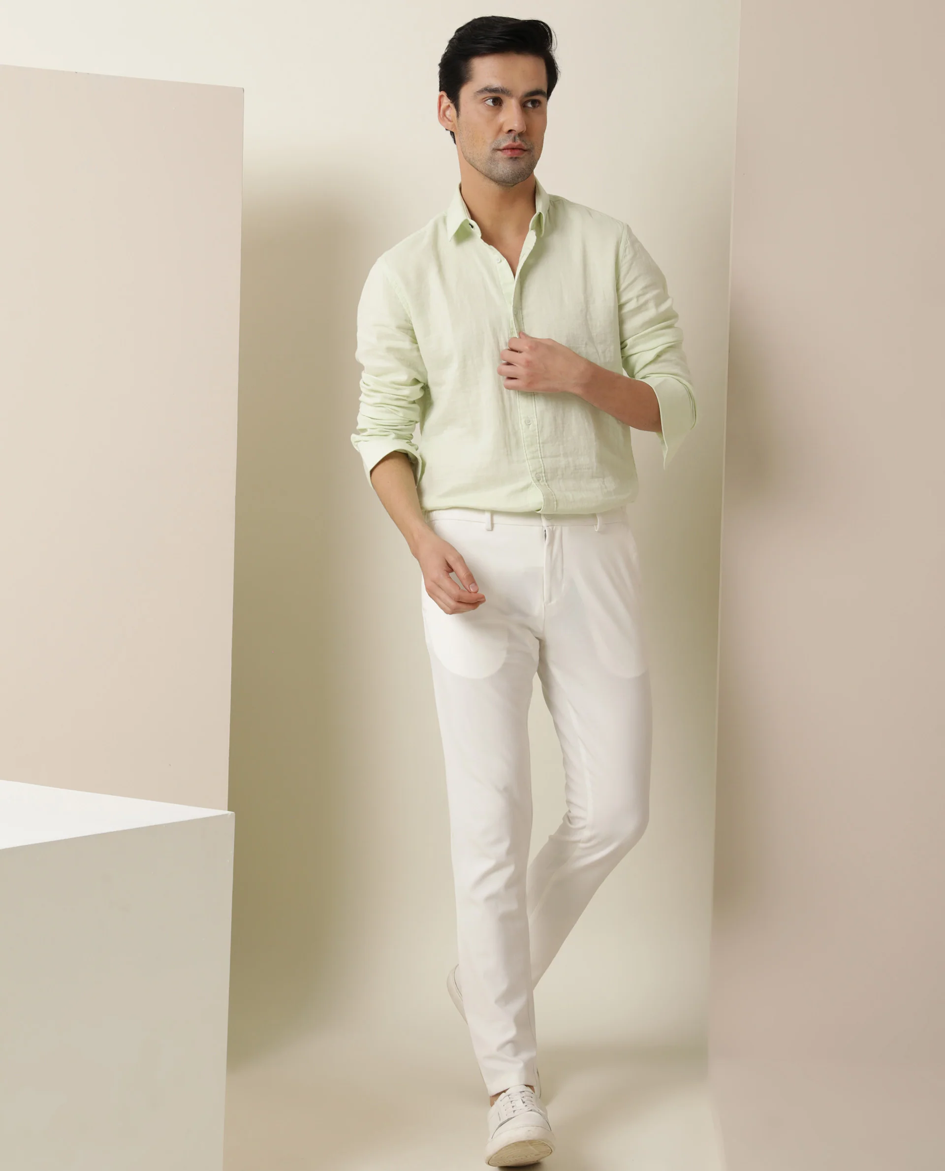 Rare Rabbit Men's Layerr Light Green Cotton Plain Regular Fit Full Sleeve Collared Shirt - Image 11